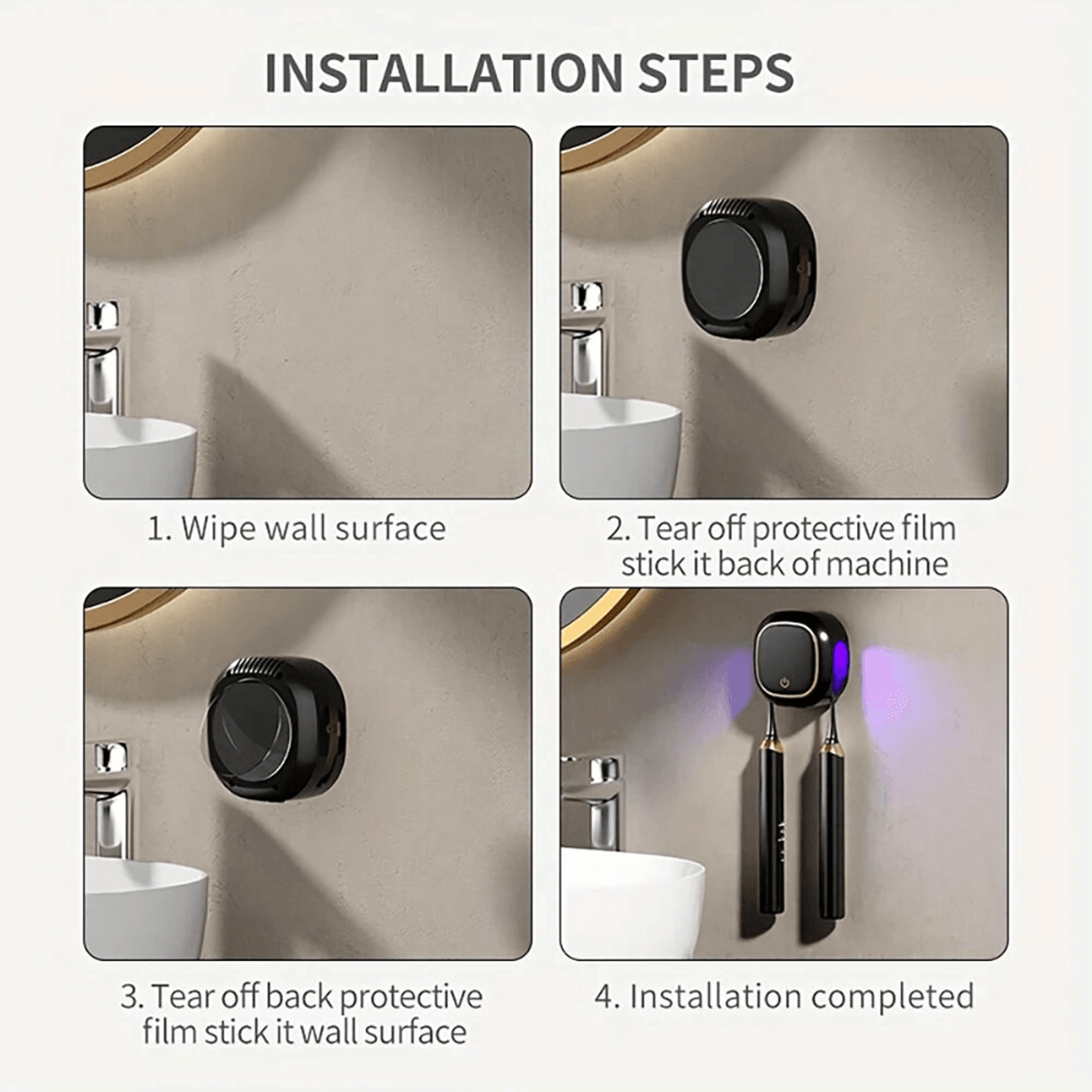 Smart UV Toothbrush Sterilizer With Heat Drying And Wall Mounted Double Brush Holder 4