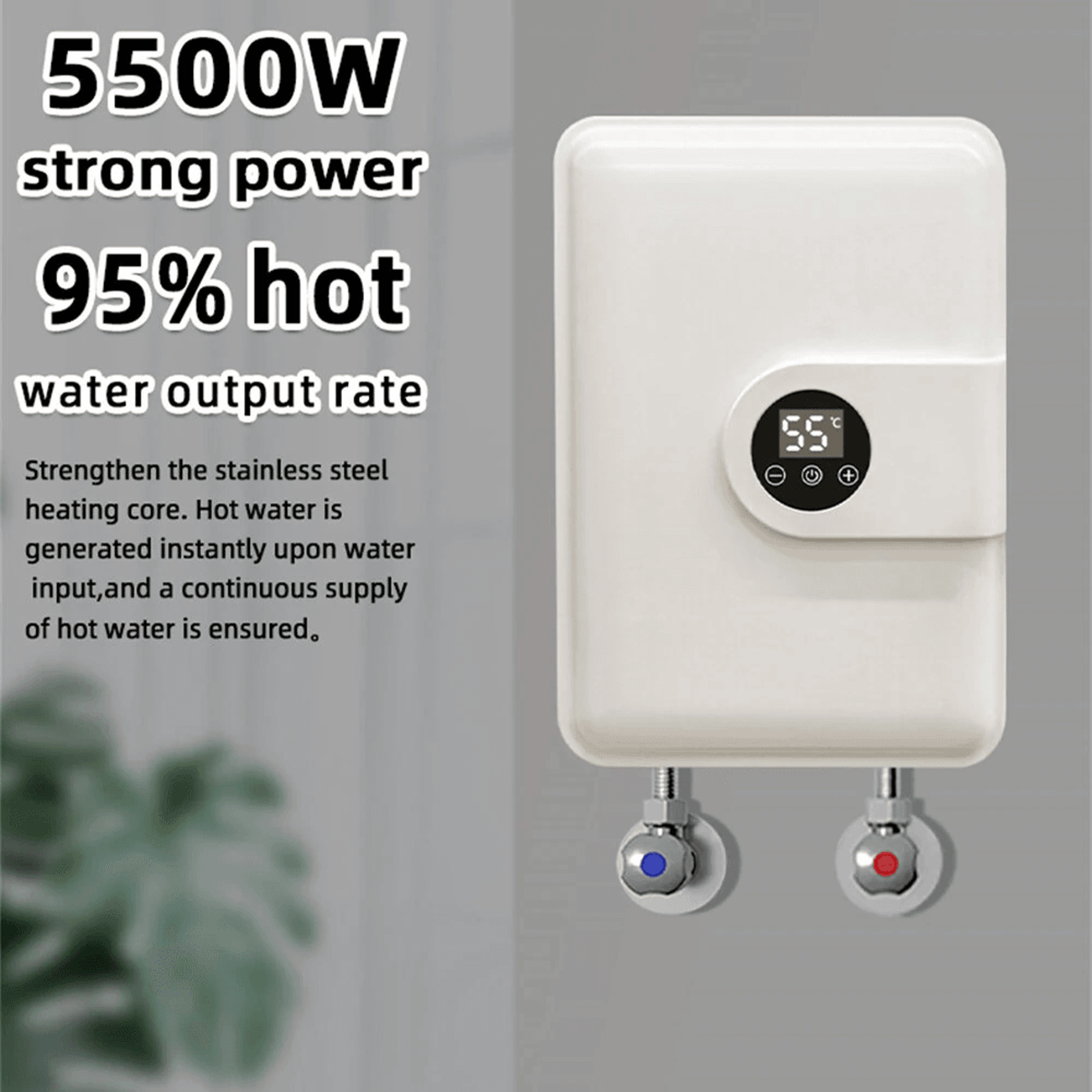 Instant Electric Water Heater With LED Touch Screen And Shower Head 3