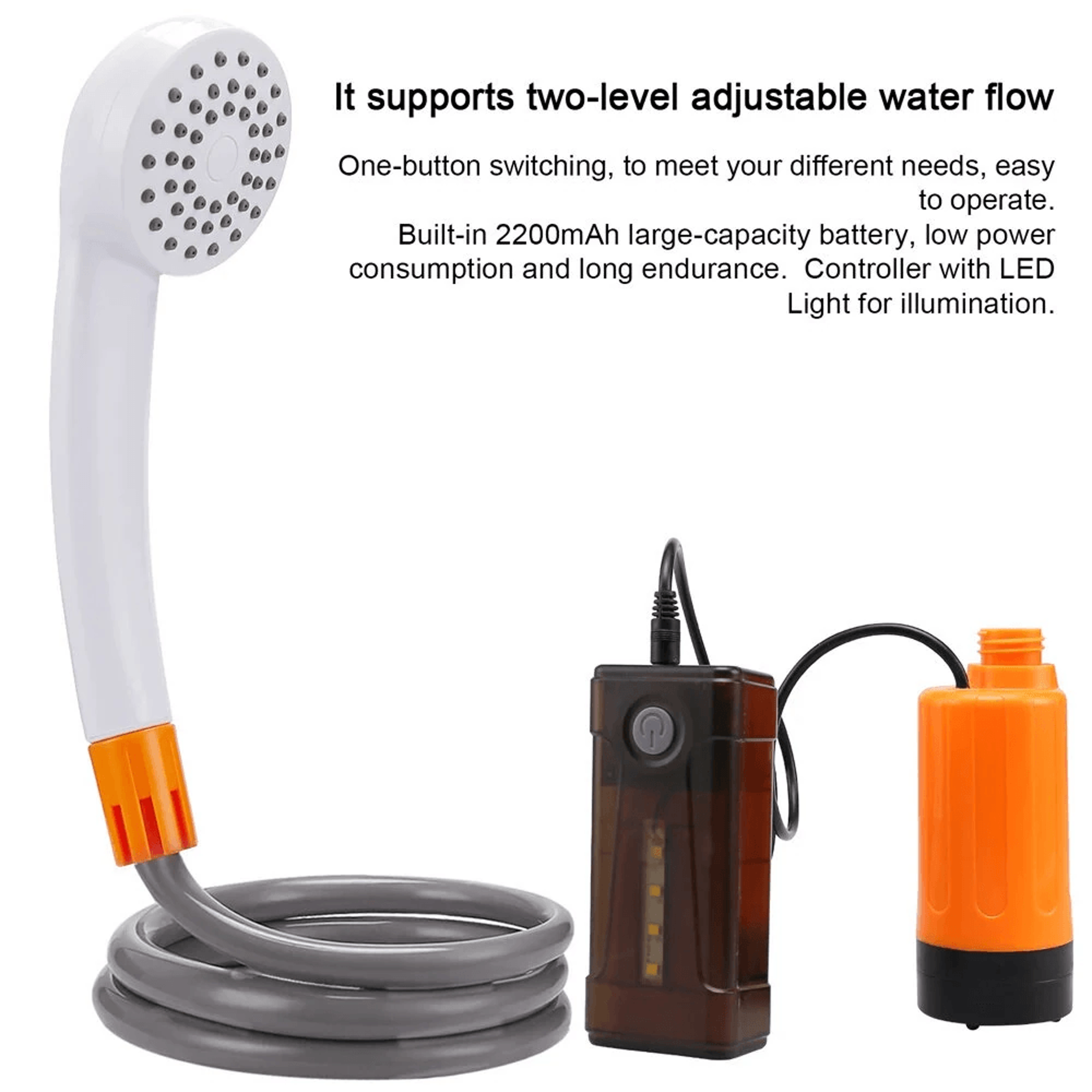 Portable Camping Shower With Rechargeable Electric Pump Waterproof LED Light 4