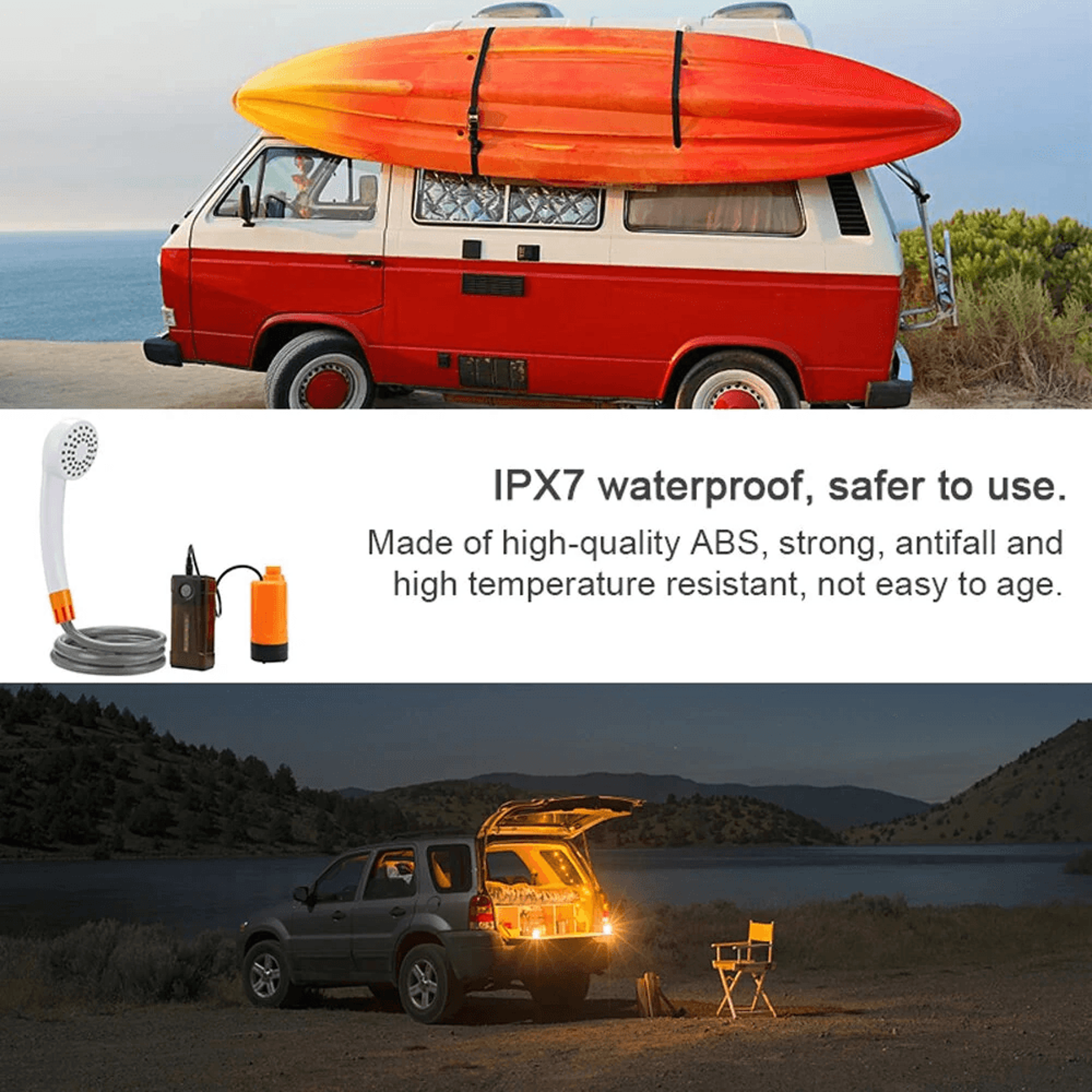 Portable Camping Shower With Rechargeable Electric Pump Waterproof LED Light 3