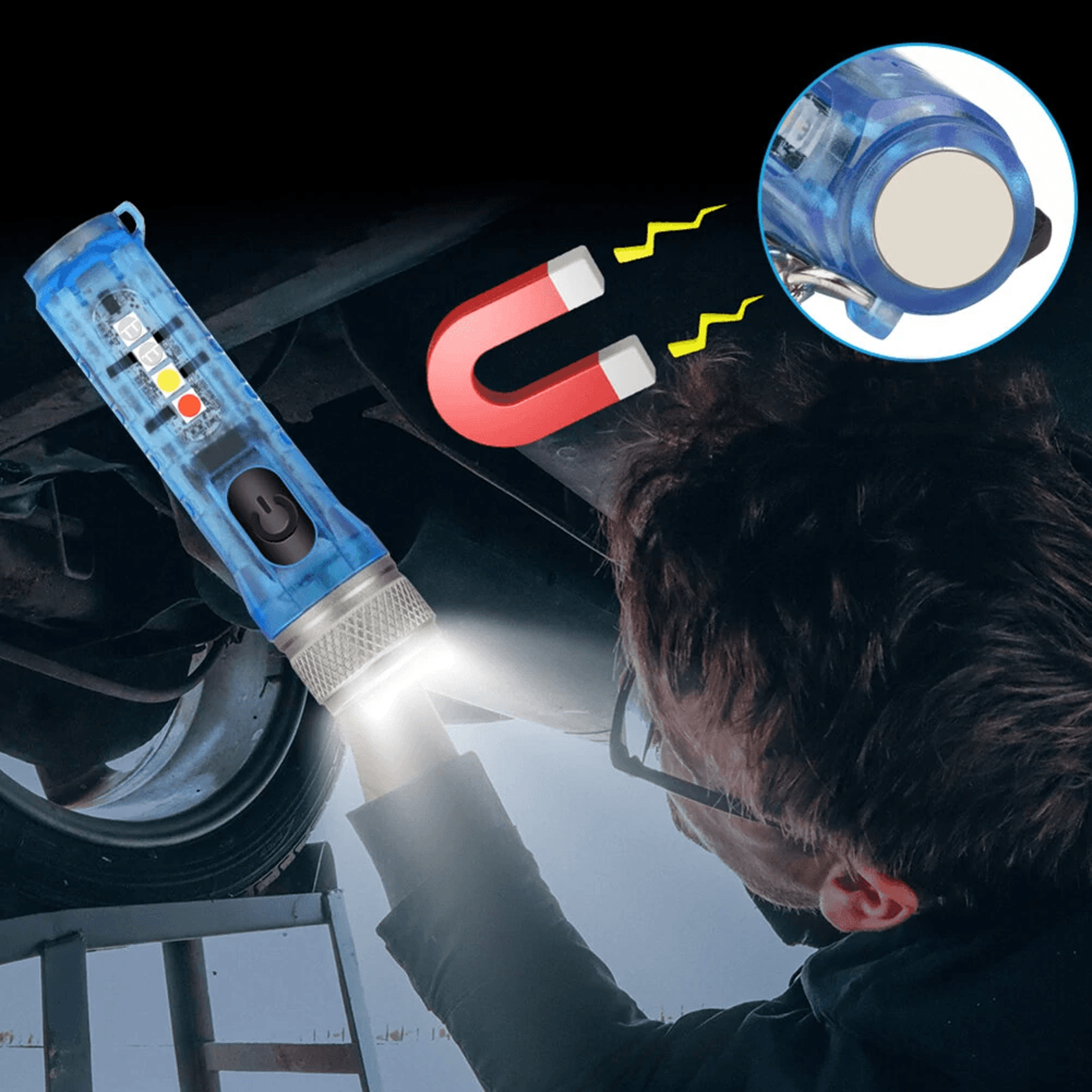 Rechargeable EDC Keychain Flashlight With UV RGB Light And Magnetic Tail 2