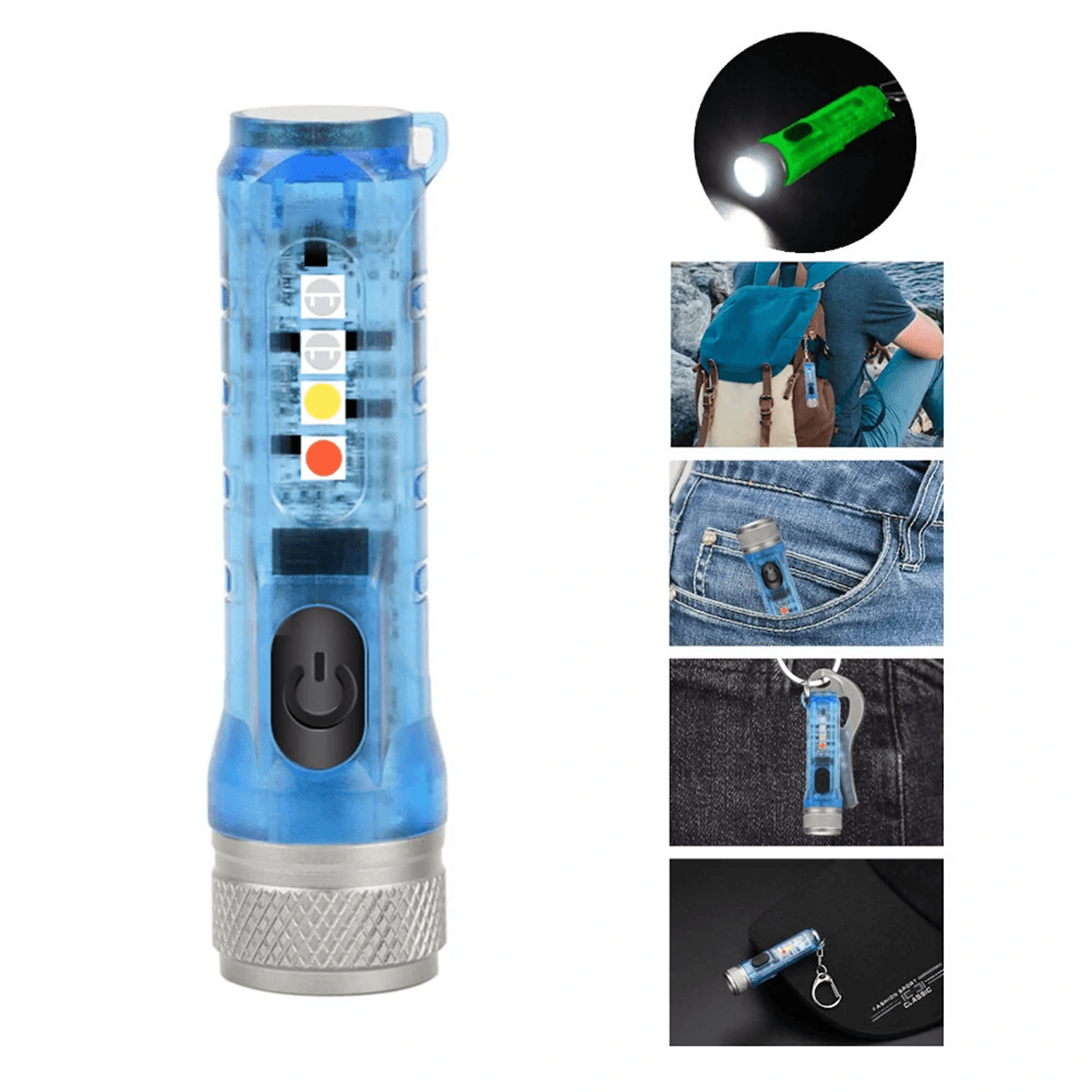 Rechargeable EDC Keychain Flashlight With UV RGB Light And Magnetic Tail 9