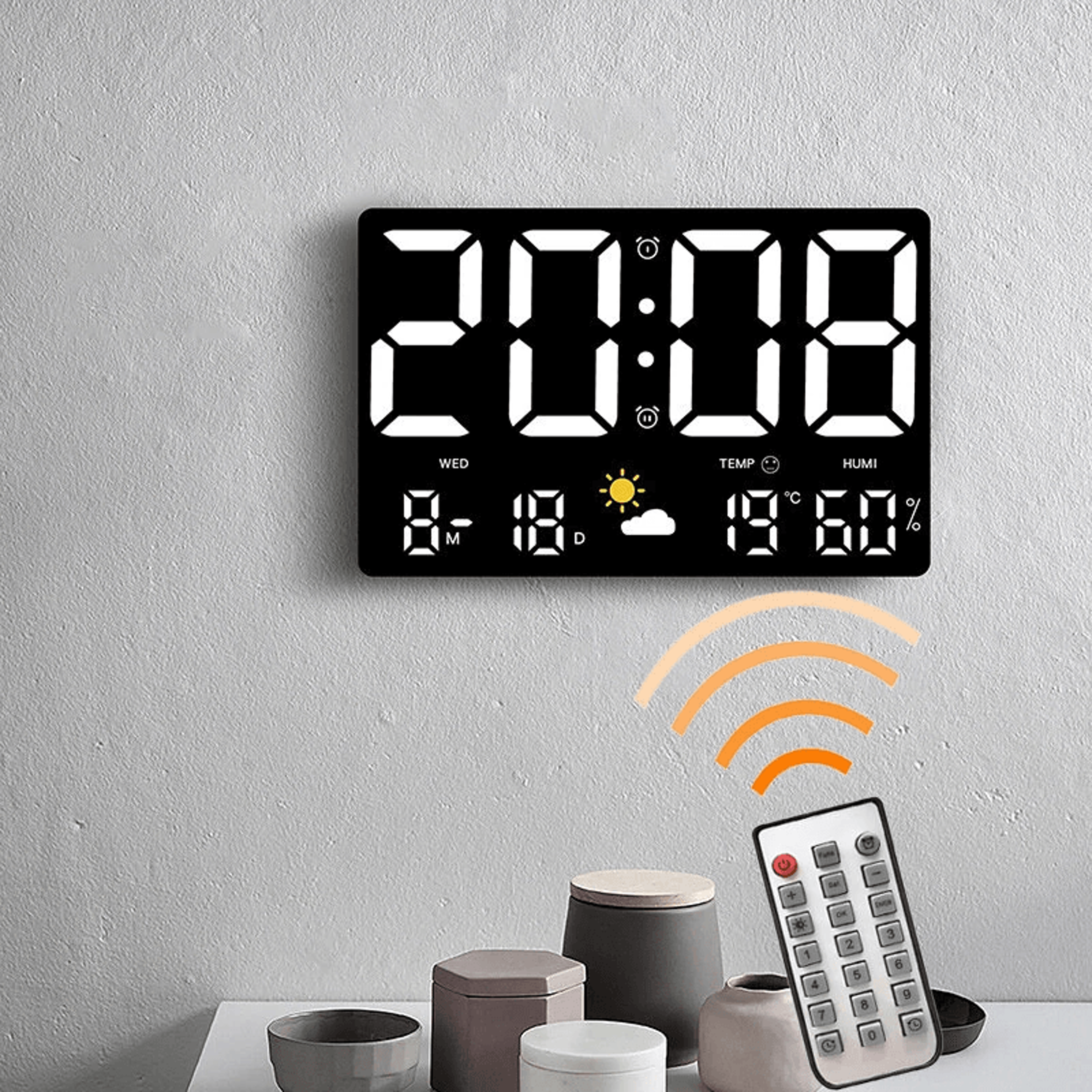 Large Digital Wall Clock With LED Display Remote Control And Temperature Humidity Monitor 1
