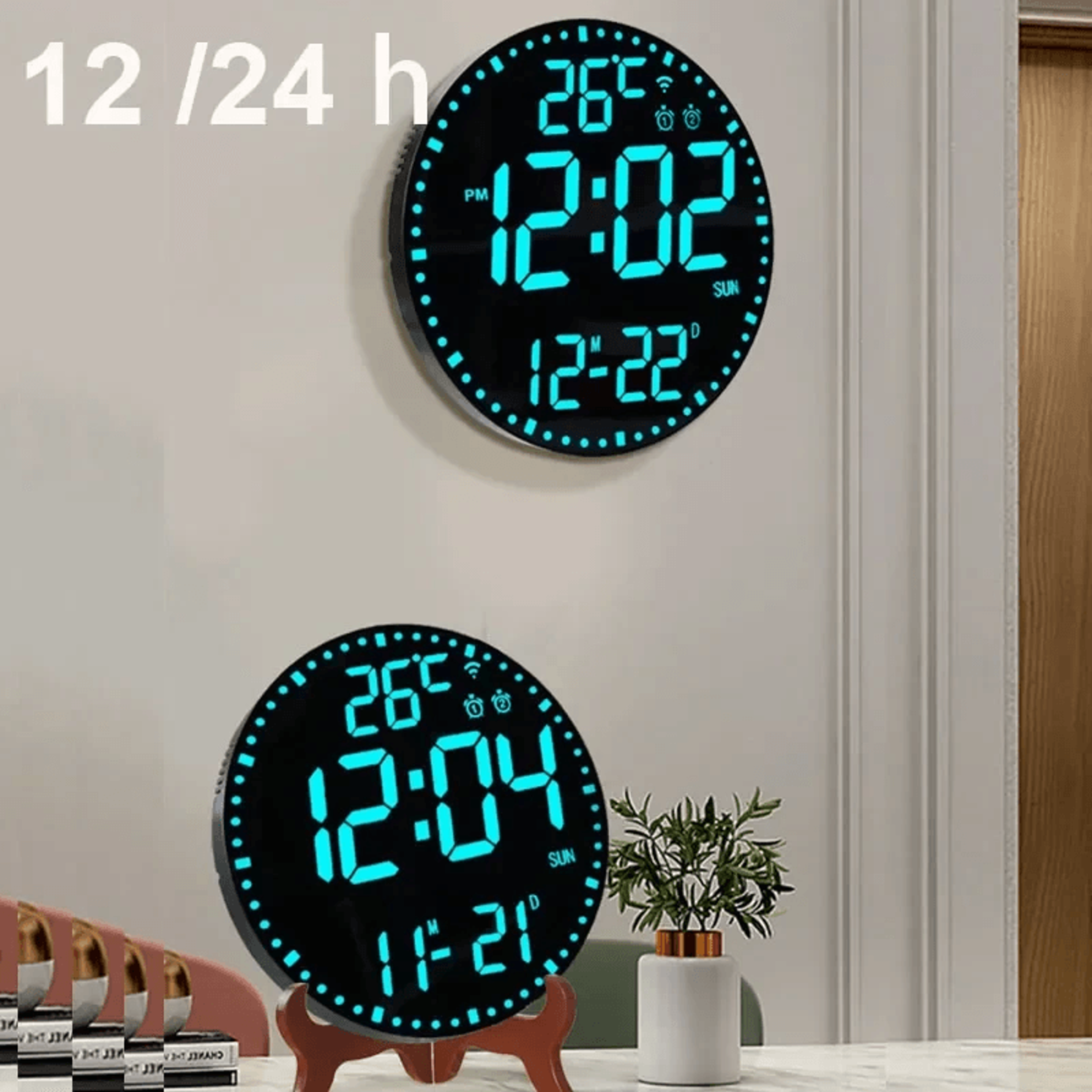 Smart WiFi RGB Digital Wall Clock With Calendar Date And Temperature Display 4