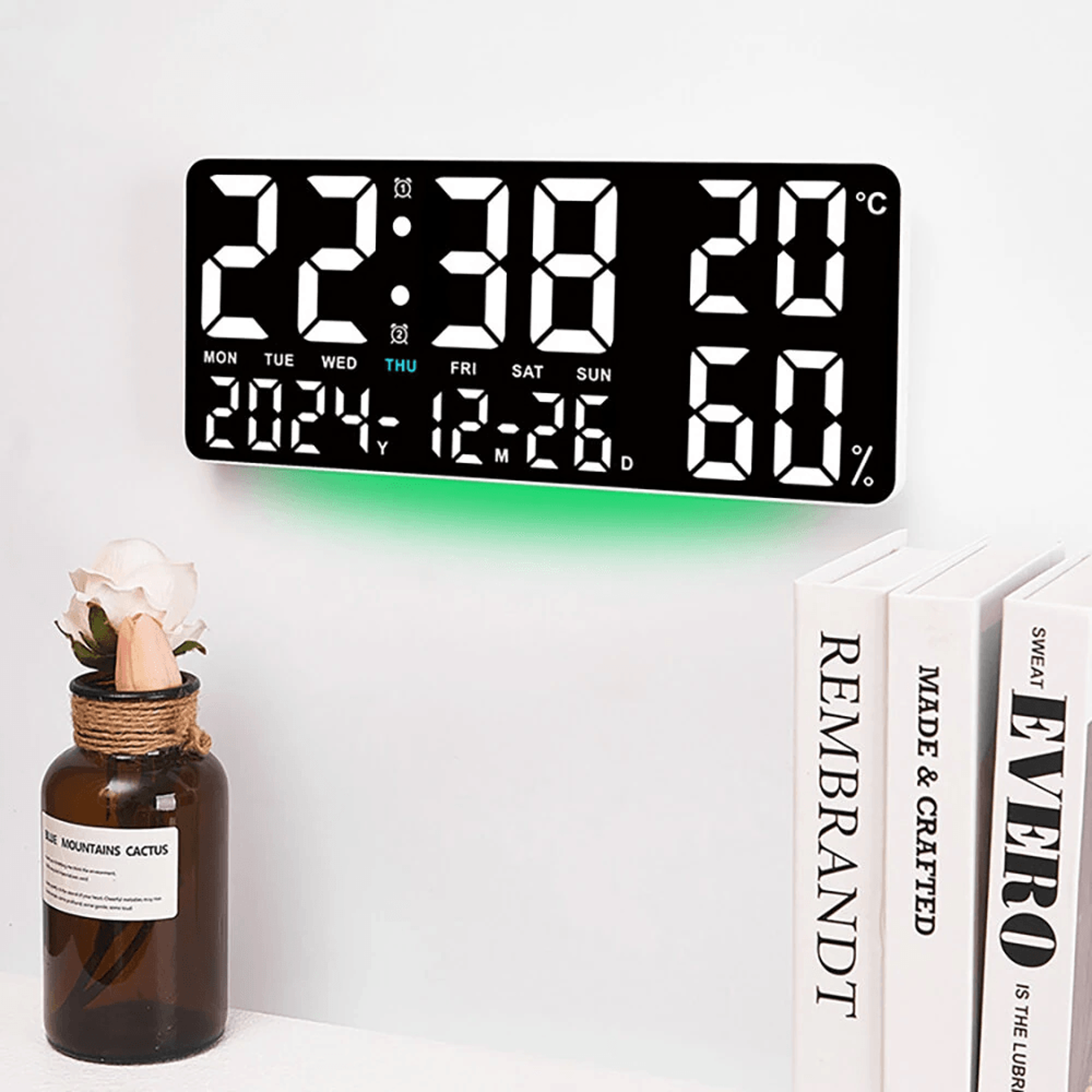 Digital Wall Clock With LED Atmosphere Lights Remote Control Temperature And Humidity Display 3