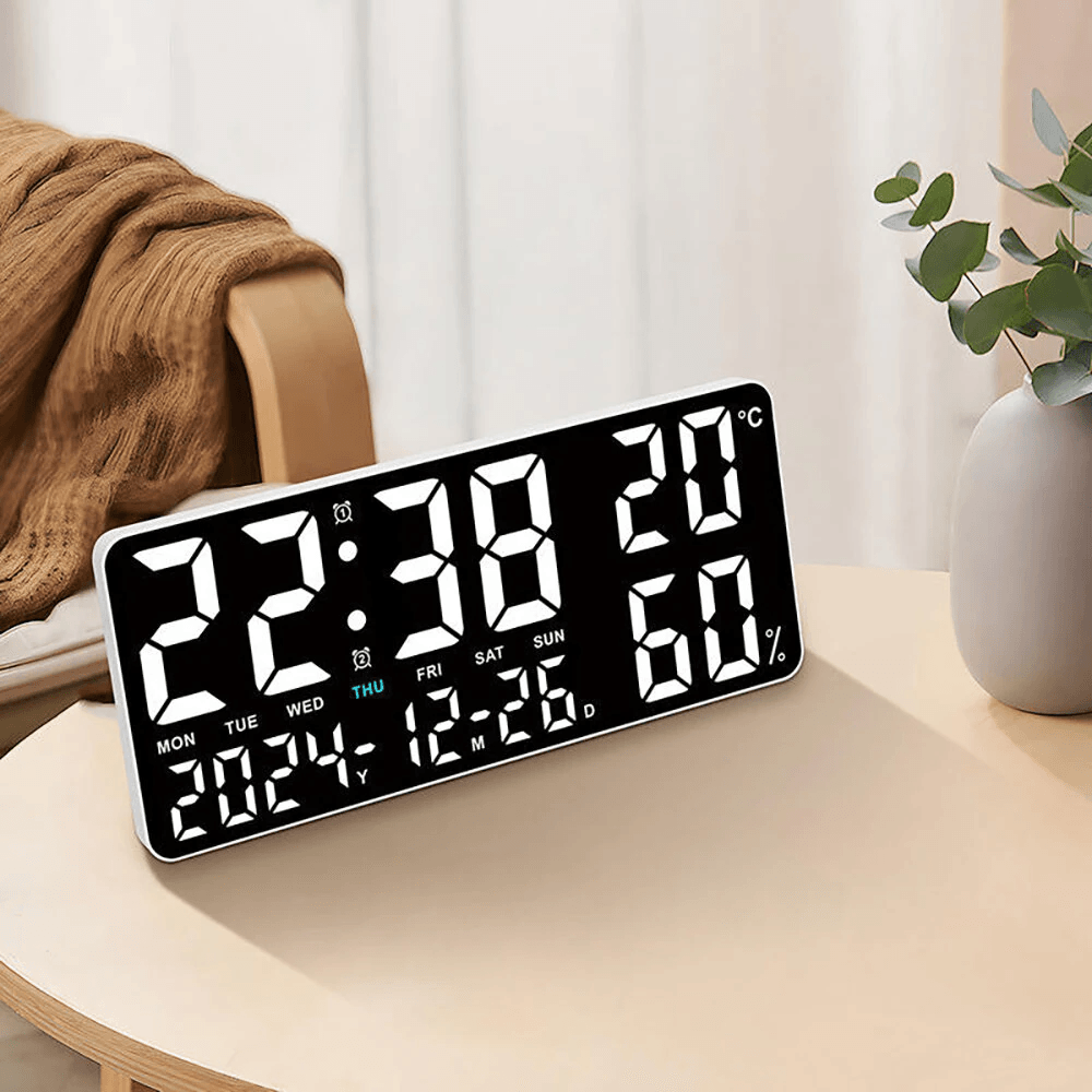 Digital Wall Clock With LED Atmosphere Lights Remote Control Temperature And Humidity Display 1