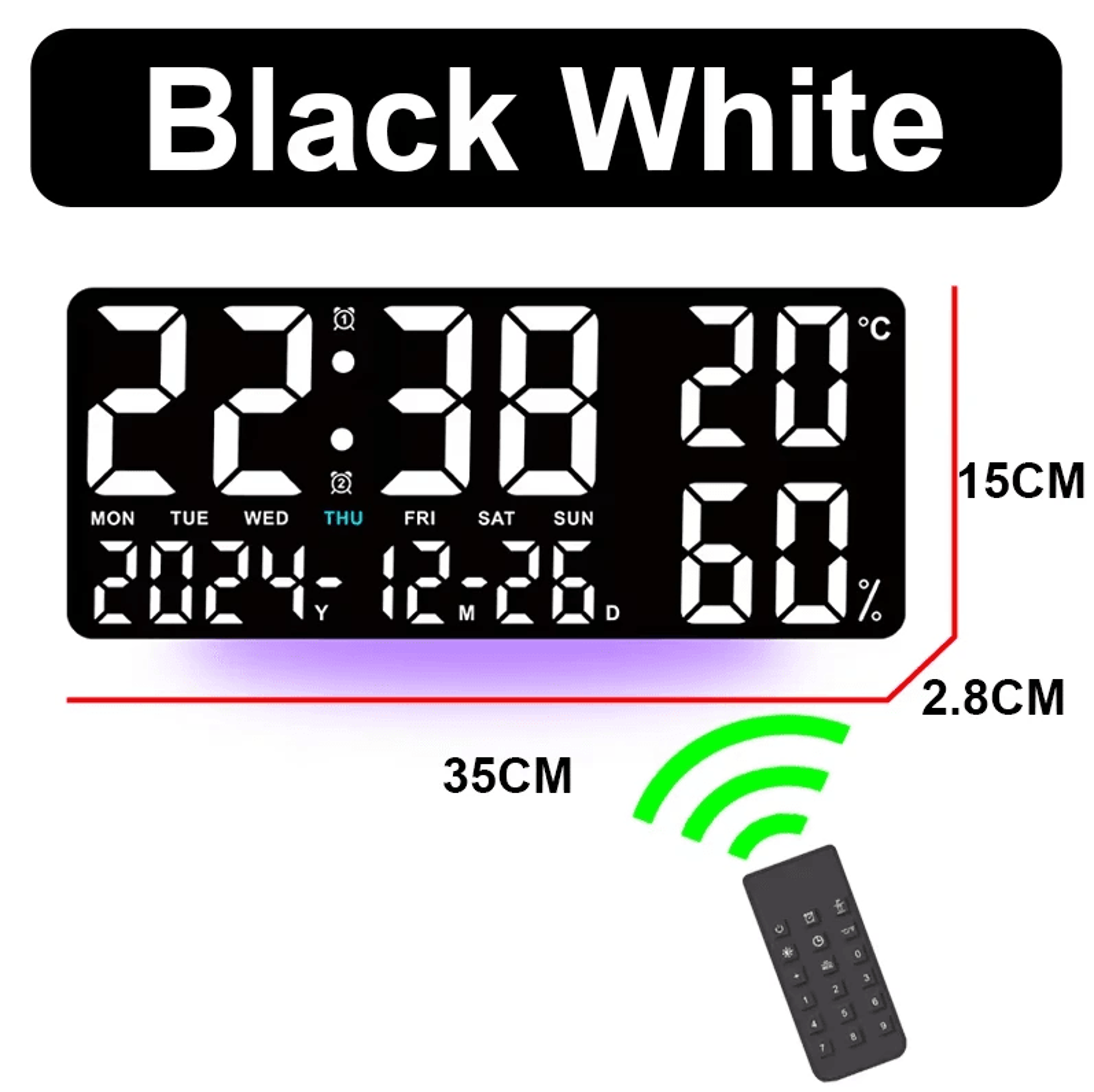 Digital Wall Clock With LED Atmosphere Lights Remote Control Temperature And Humidity Display 10