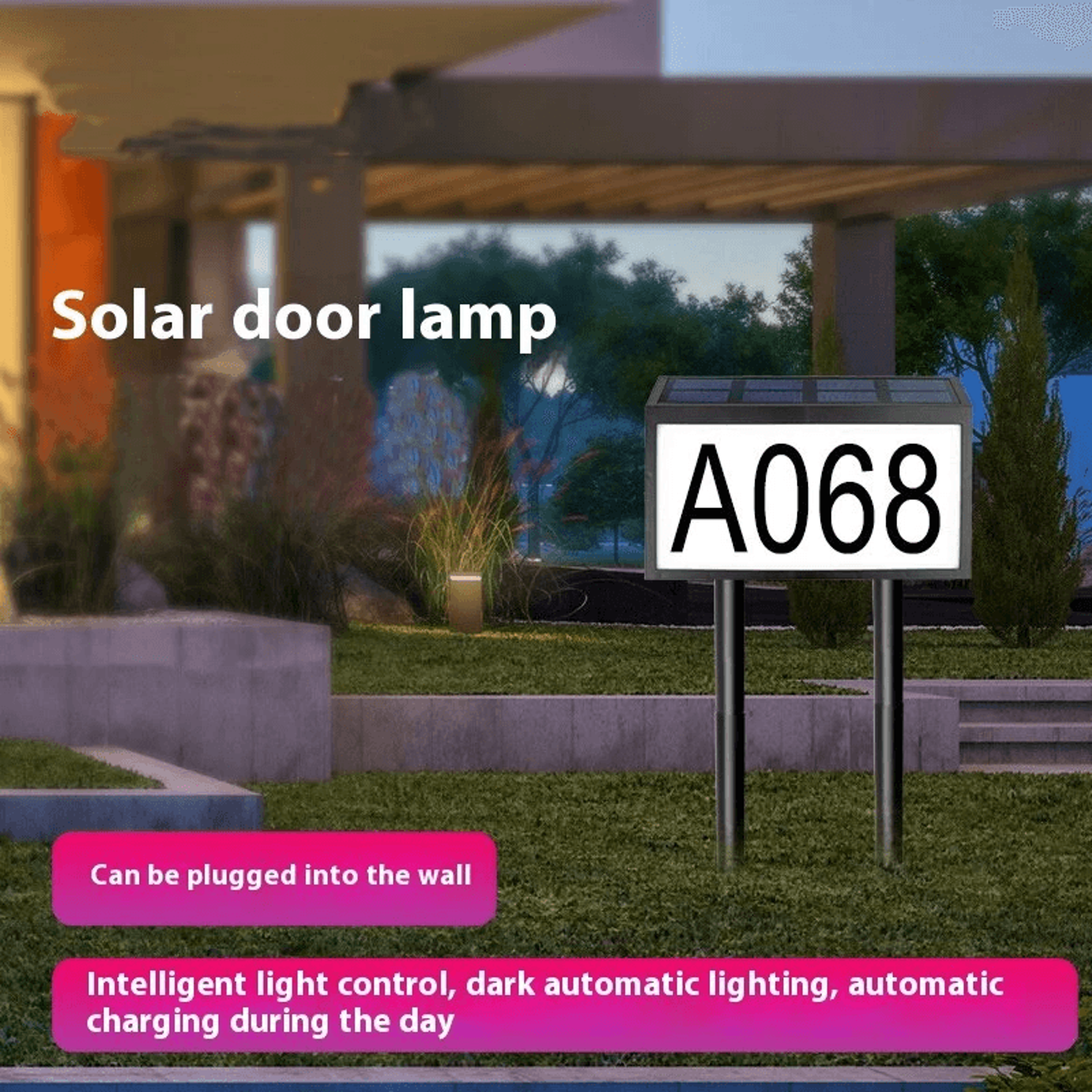 Solar House Number Light With LED Address Sign For Wall Or Ground Mount 2