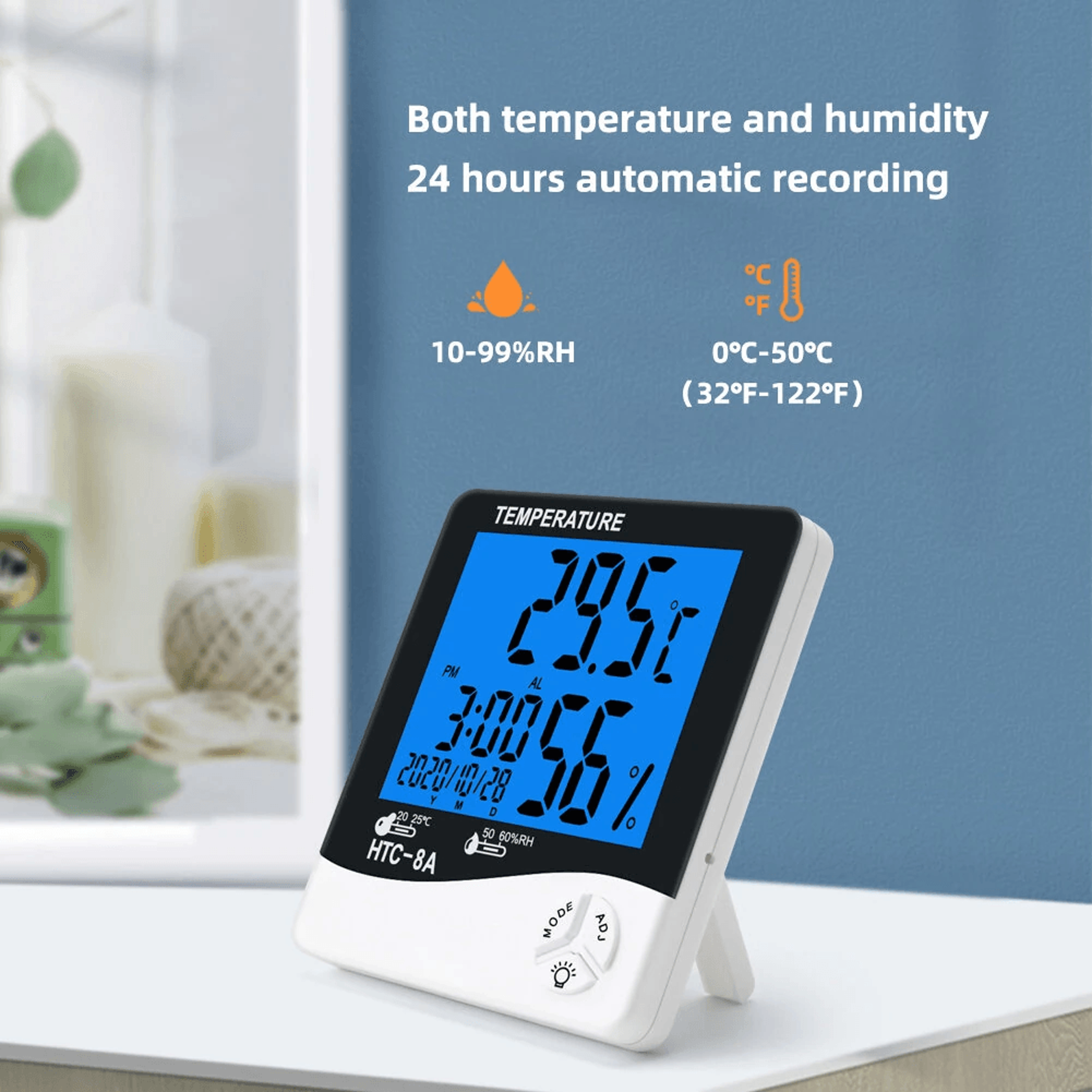 Digital Thermometer Hygrometer With Large LCD Backlight Alarm Clock And Max Min Memory 3