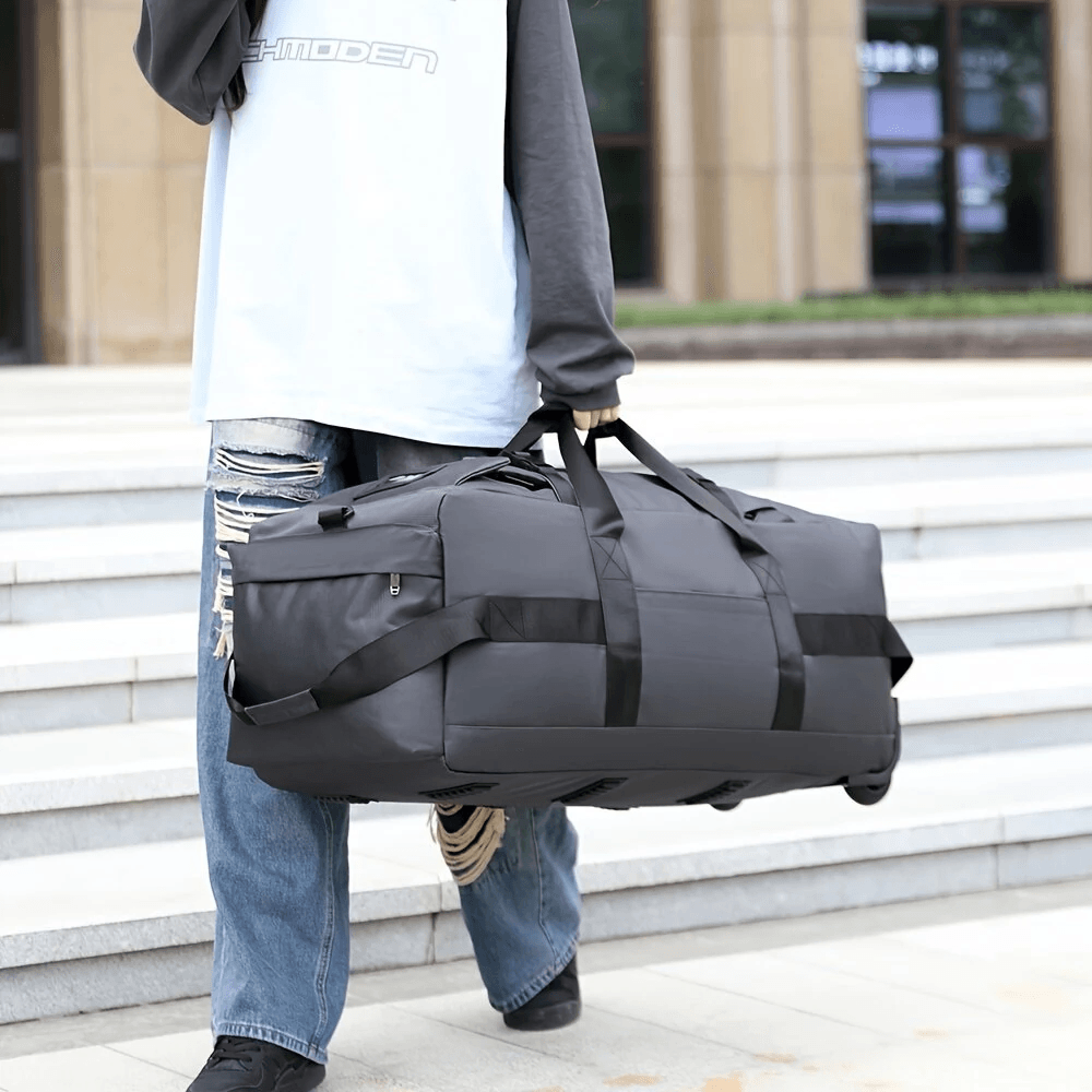 Rolling Duffle Bag With Wheels And Convertible Backpack Design 1