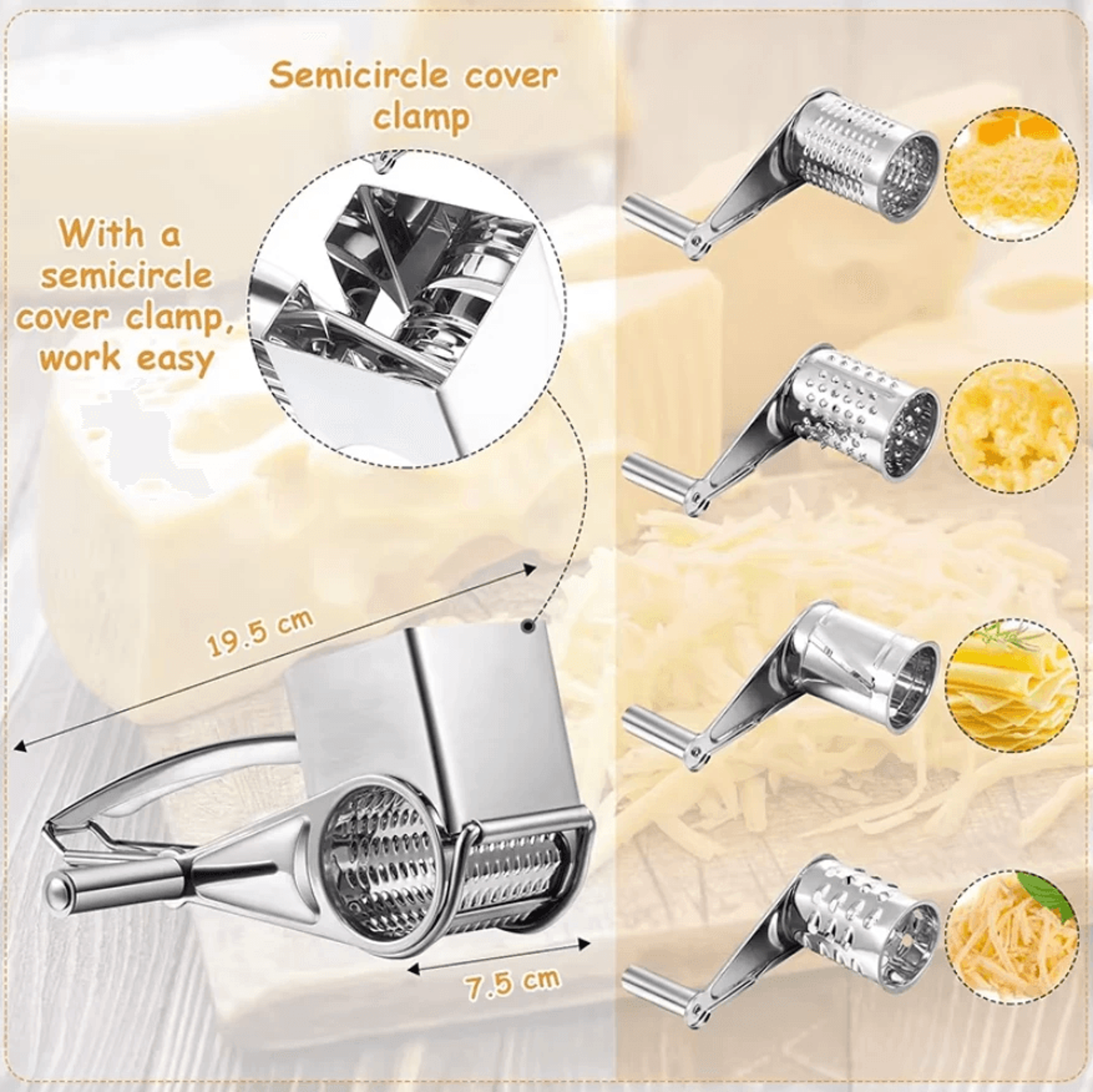 Rotary Cheese Grater Stainless Steel Handheld Vegetable Slicer And Shredder 3