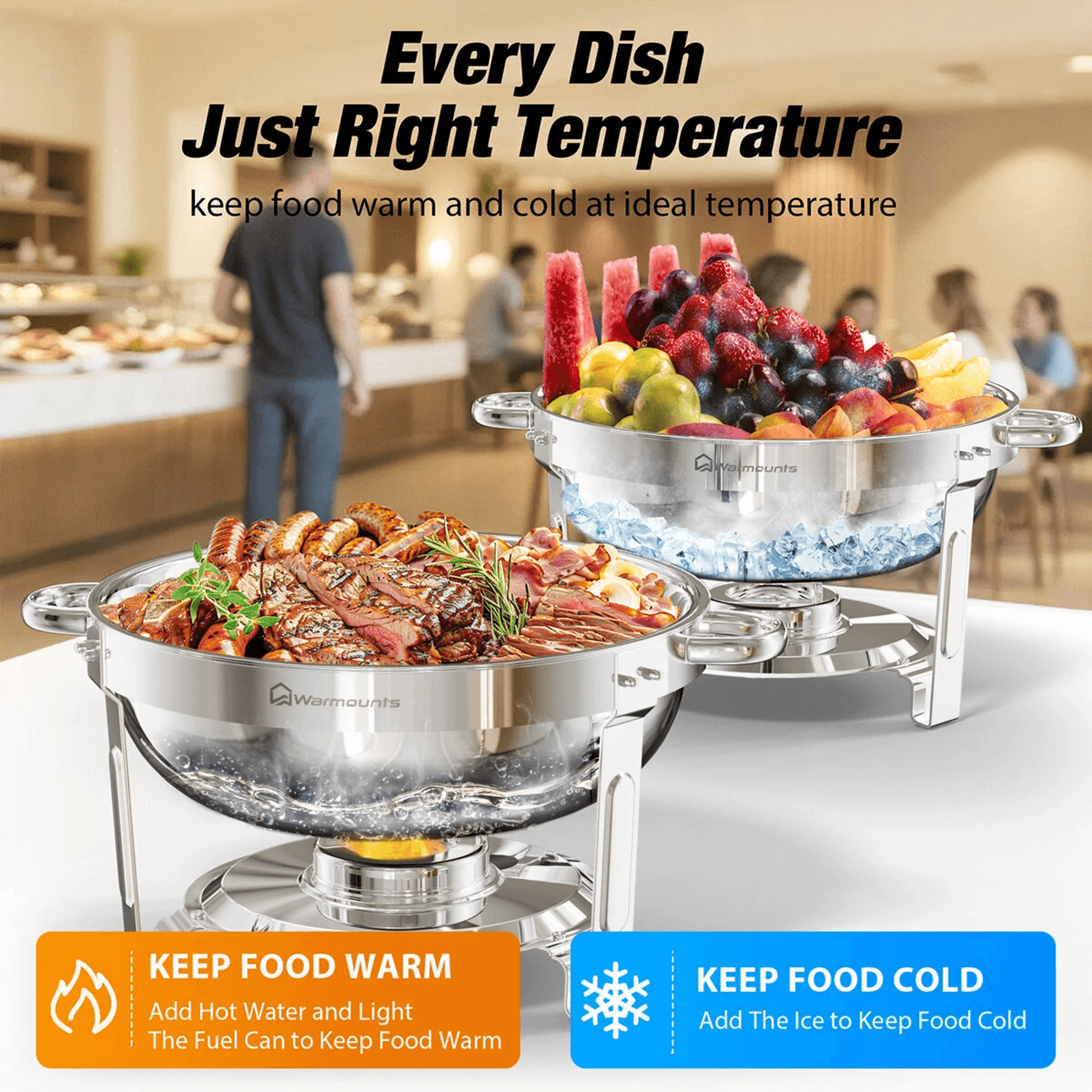 Round Chafing Dish Buffet Set With Glass Lids Pack Stainless Steel Food Warmers 7