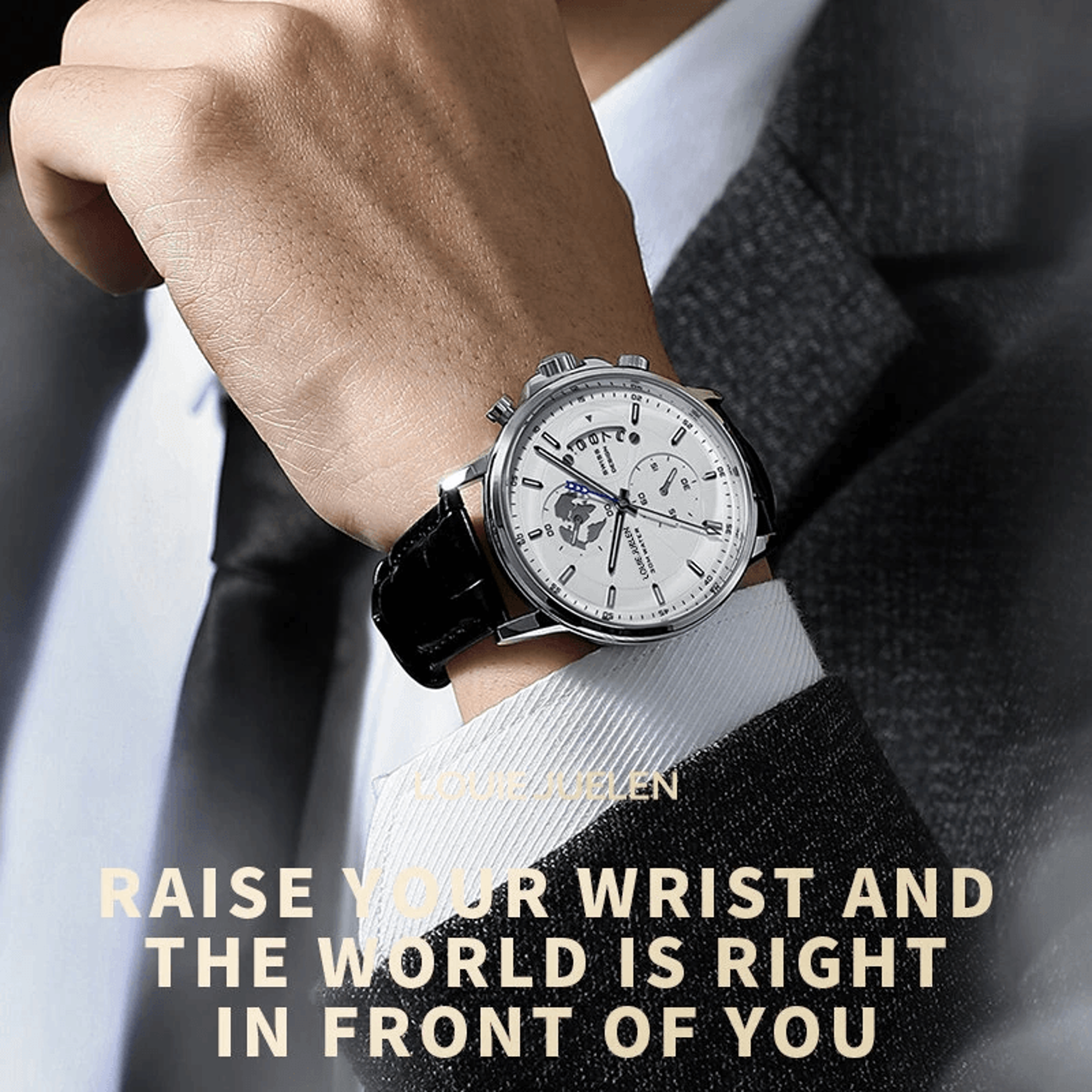 Mens Chronograph Quartz Watch With Leather Band Luminous Display And Date 1