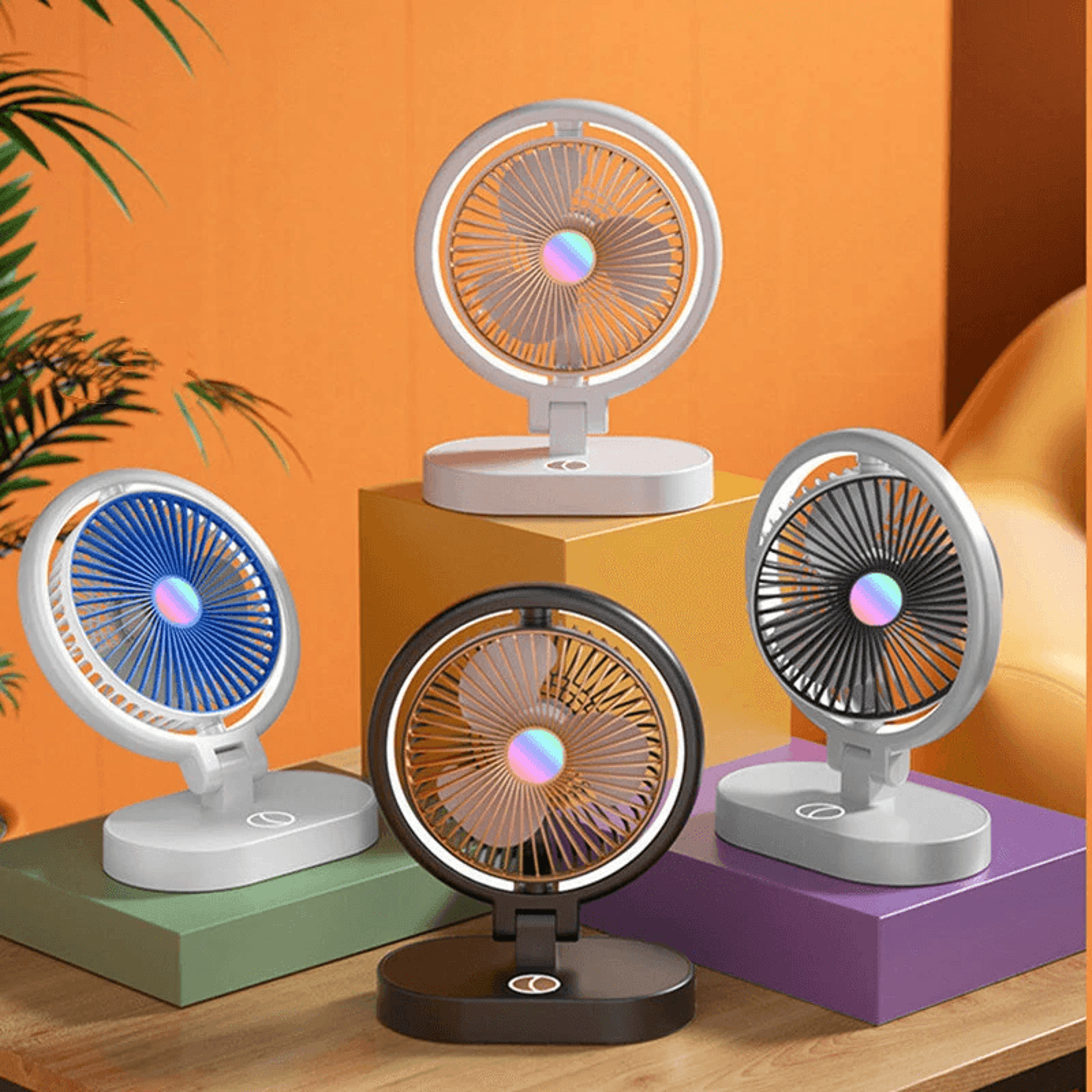 Portable Folding Desk Fan With USB Charging Quiet Three Speed Cooling And LED Night Light 3