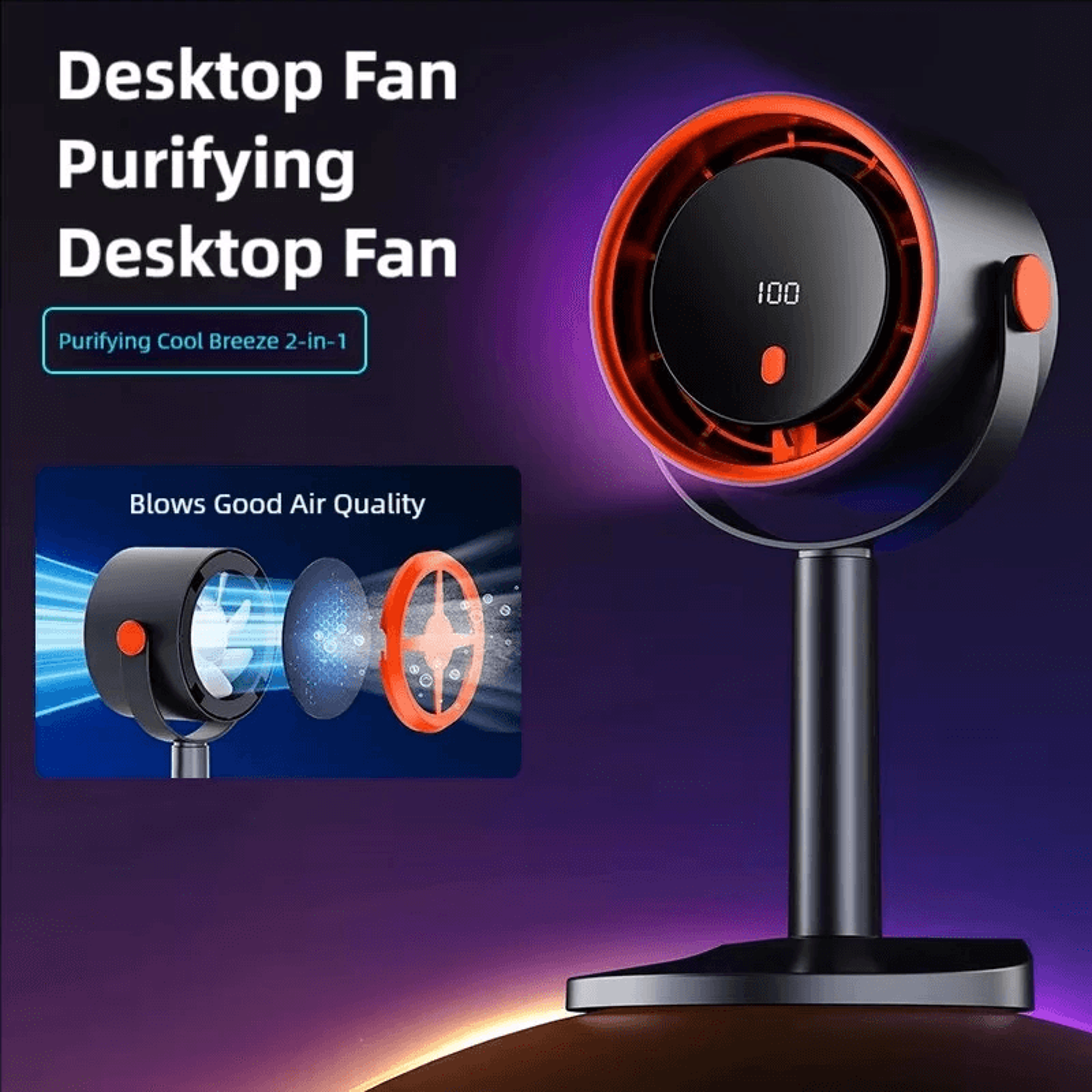 Rechargeable Portable Desk Fan With Degree Air Circulation And LED Display 2