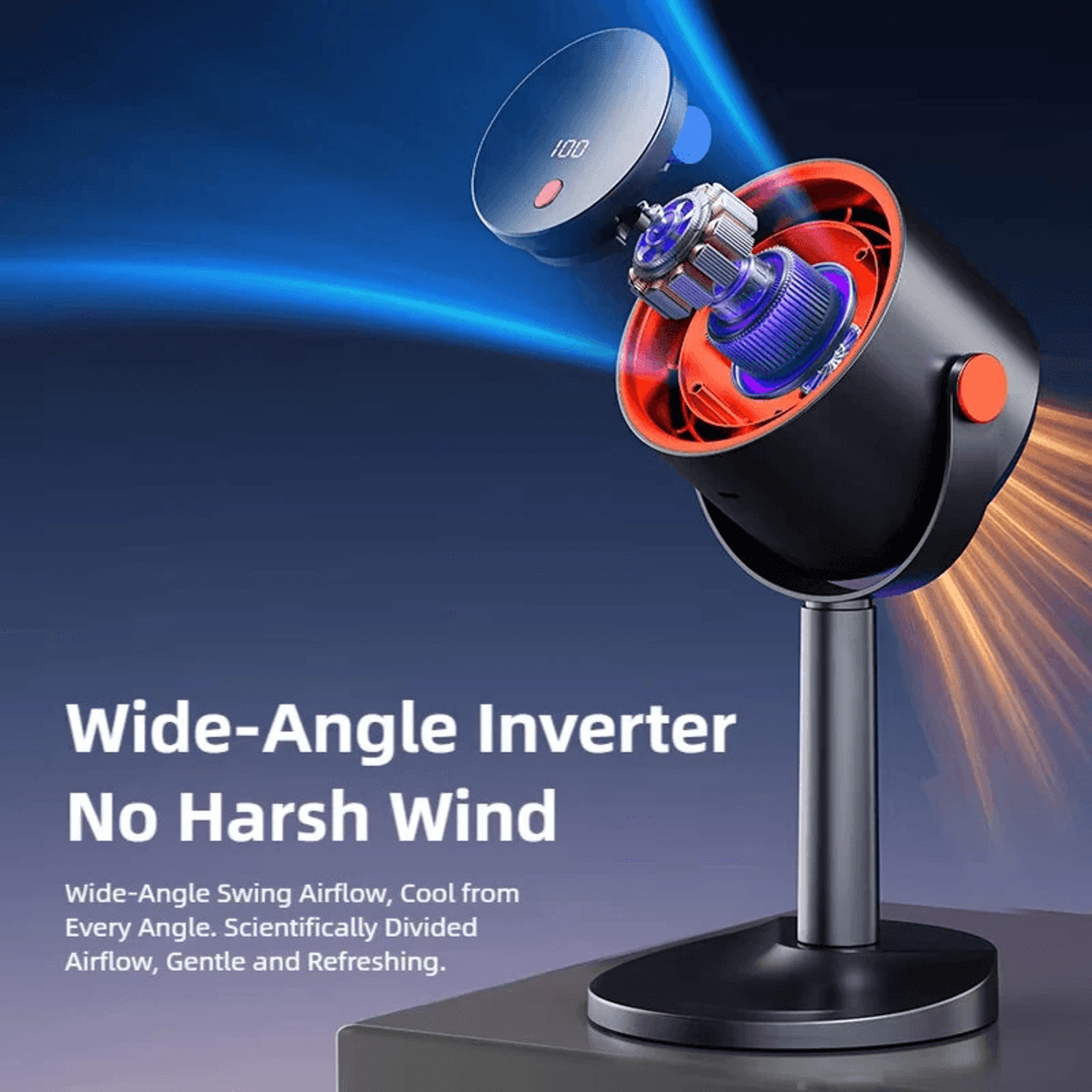 Rechargeable Portable Desk Fan With Degree Air Circulation And LED Display 3
