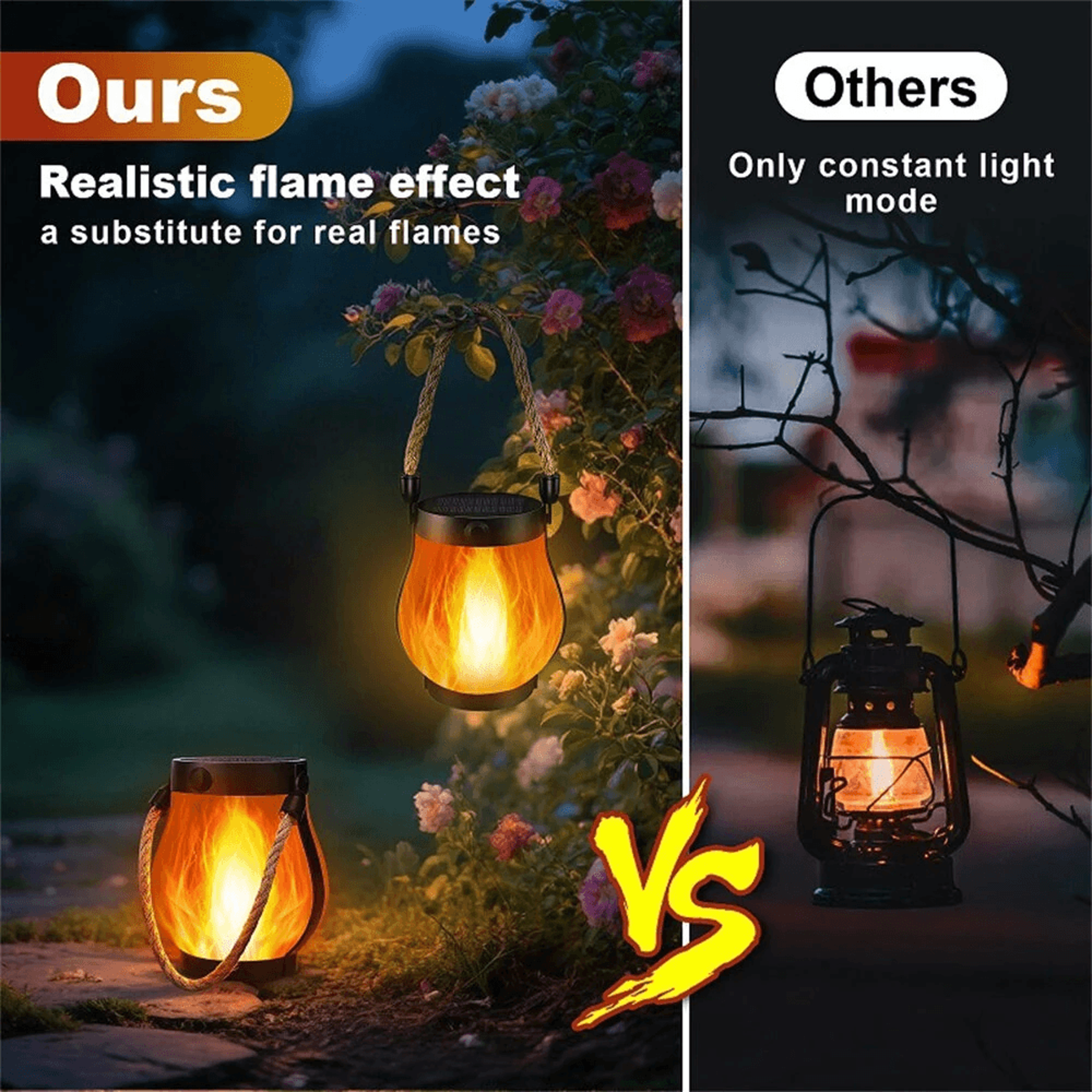 Solar Flame Lantern USB Rechargeable Waterproof Camping And Garden Light 3