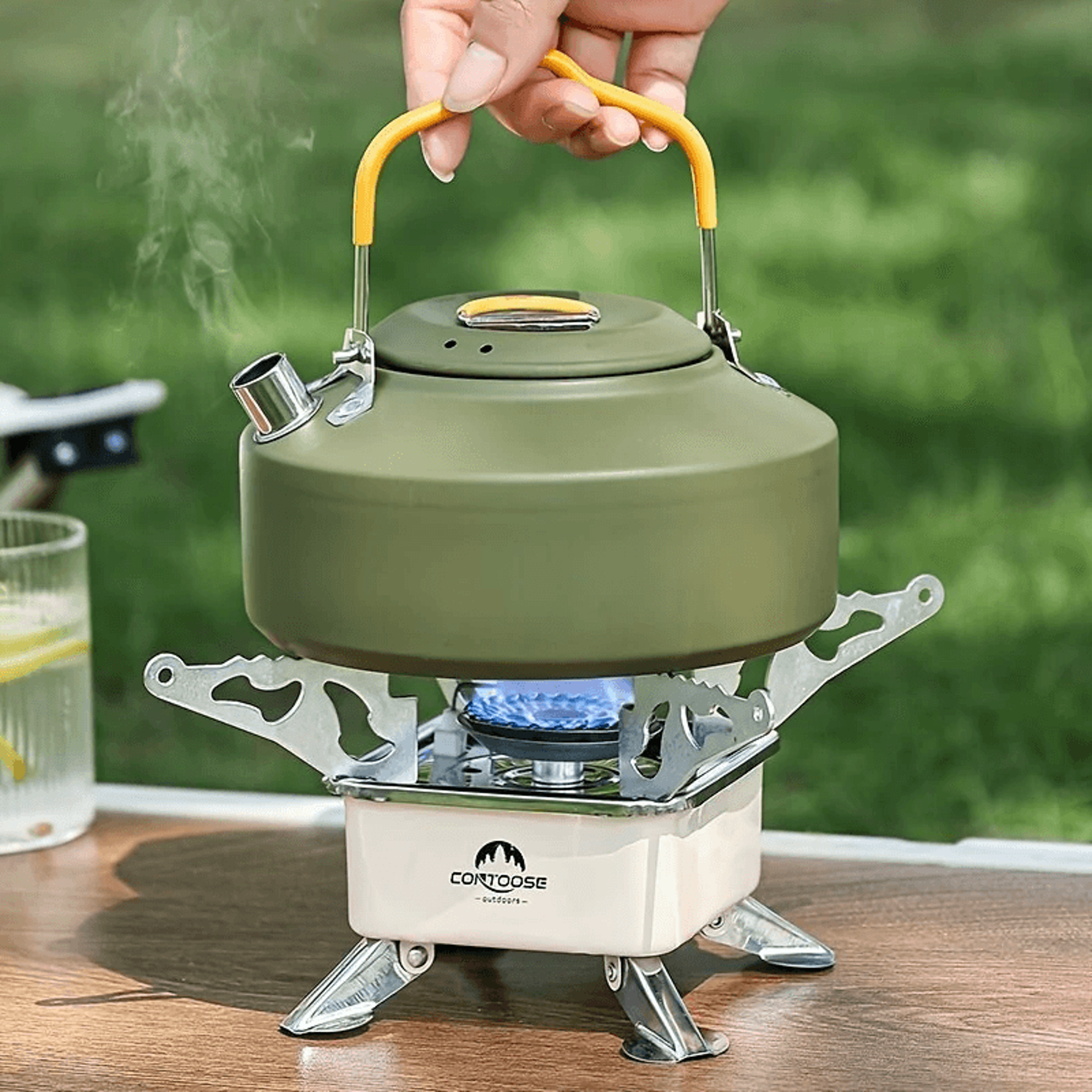 Portable Camping Cookware Set With Kettle Cooking Pot Pan And Outdoor Tableware 2