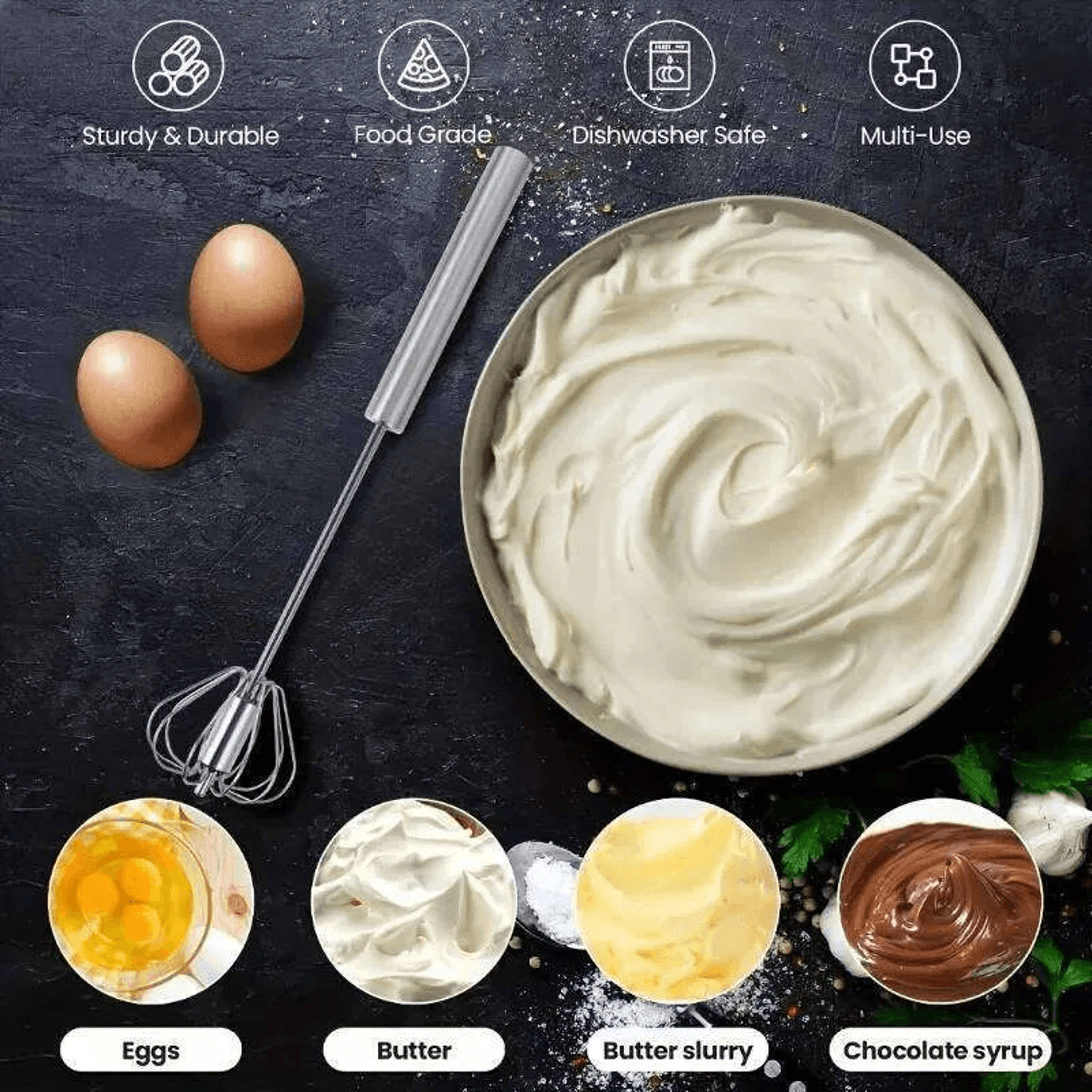 Stainless Steel Semi Automatic Hand Push Egg Beater Whisk For Baking And Mixing 3