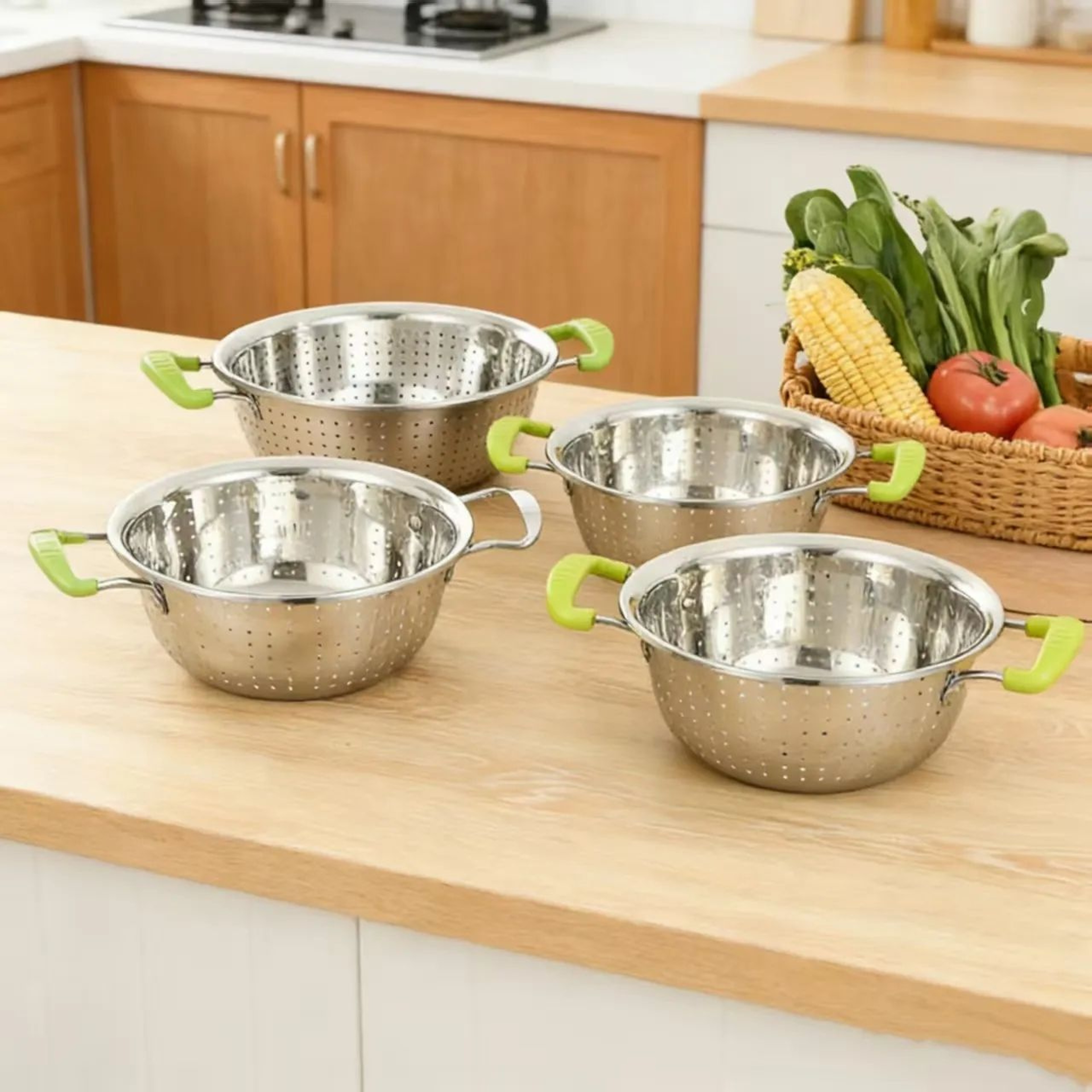 Stainless Steel Fruit Basket With Double Plastic Handles For Kitchen Countertop 3