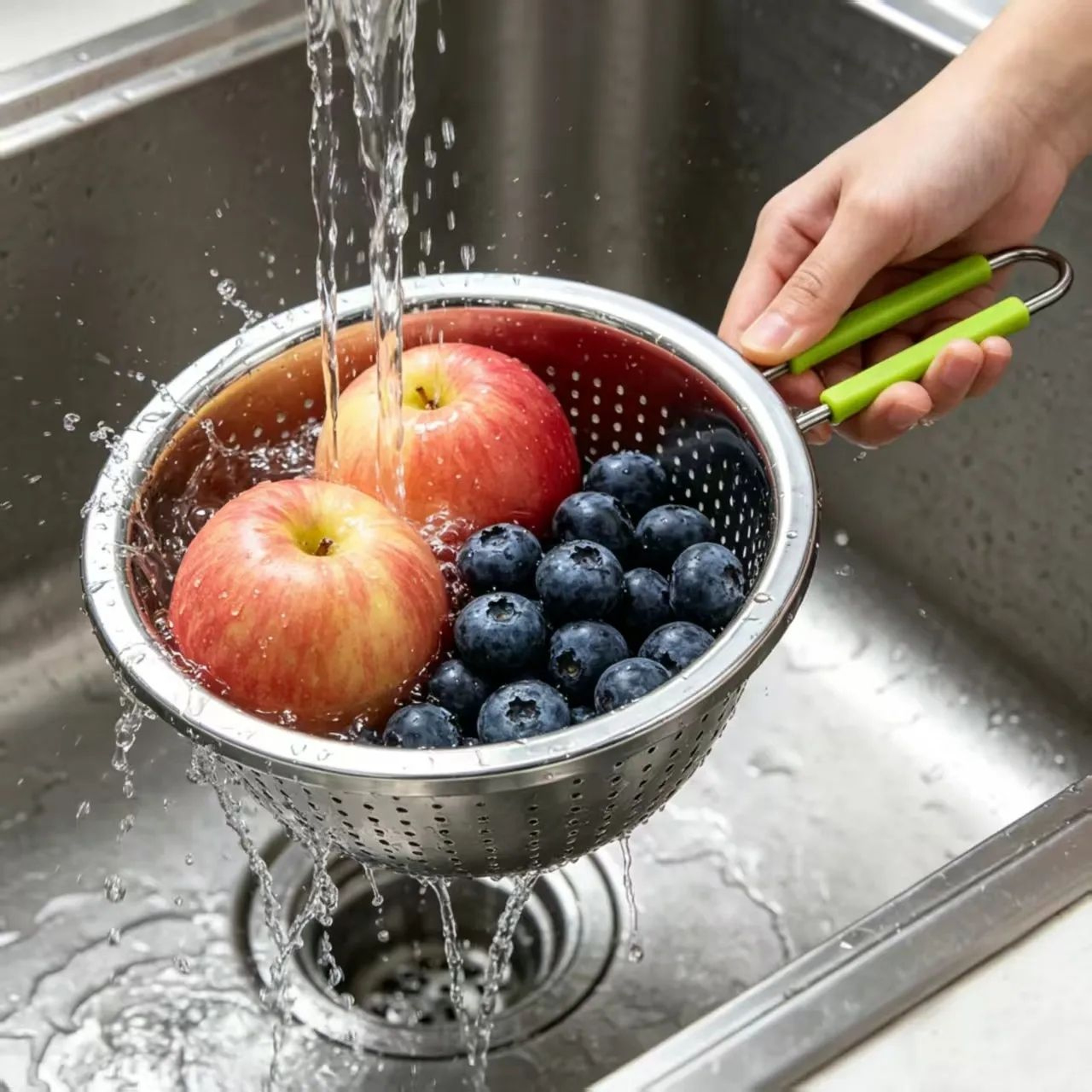 Stainless Steel Mesh Fruit Basket With Single Handle For Kitchen Counter Storage 0