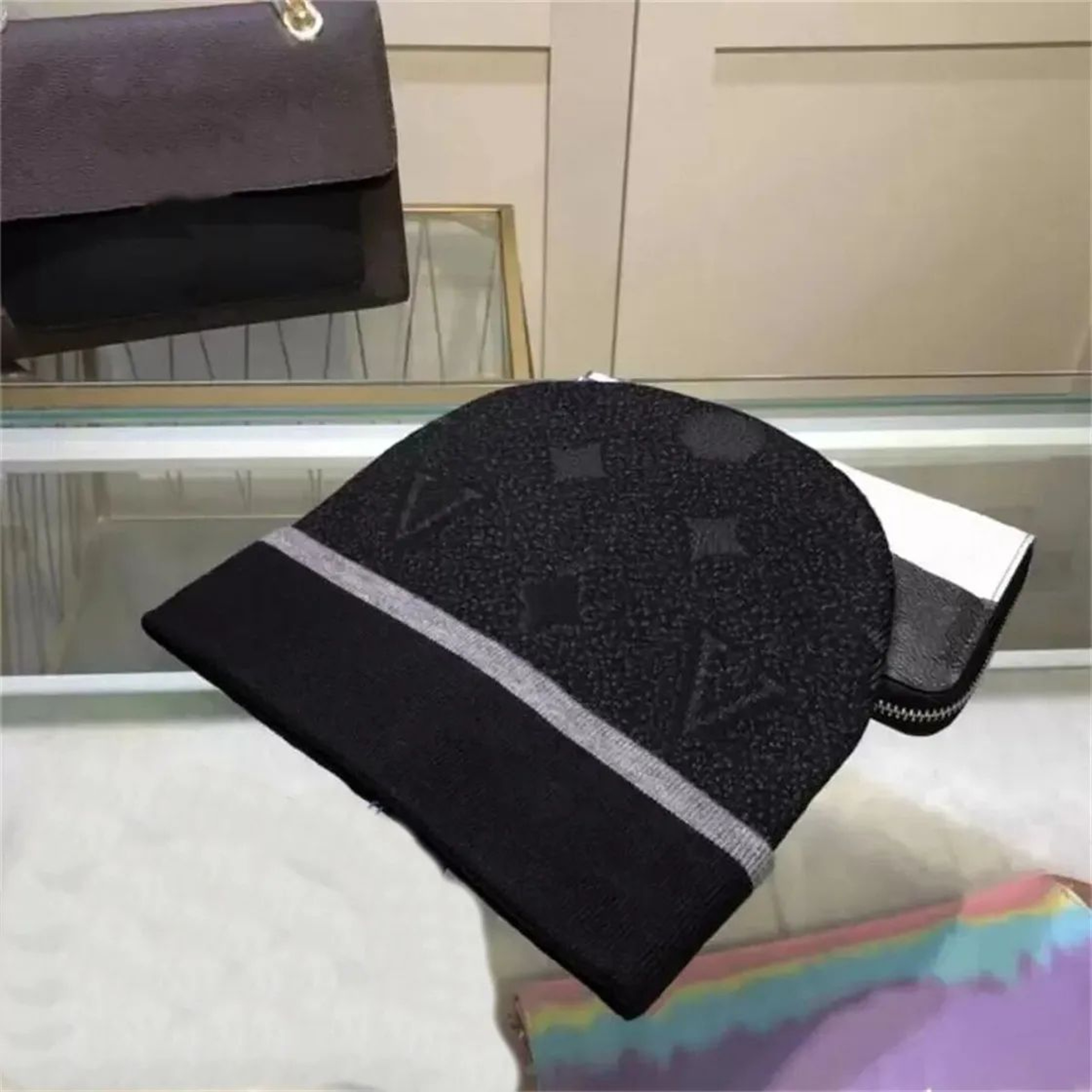 Winter Beanie Hat With Solid Color Design And Flat Top Fitted Style 2