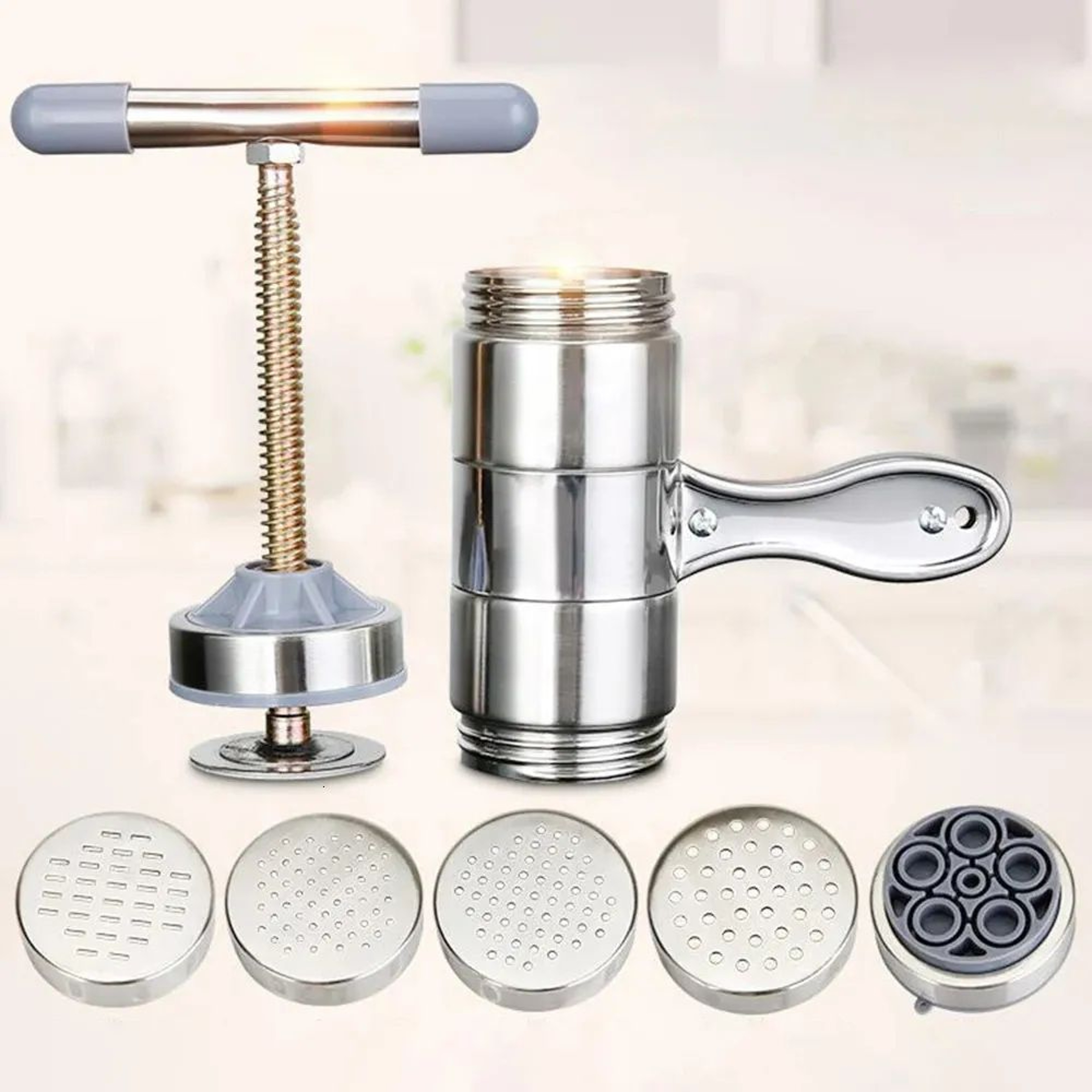 Stainless Steel Manual Noodle Maker With Hand Crank And Interchangeable Molds 4