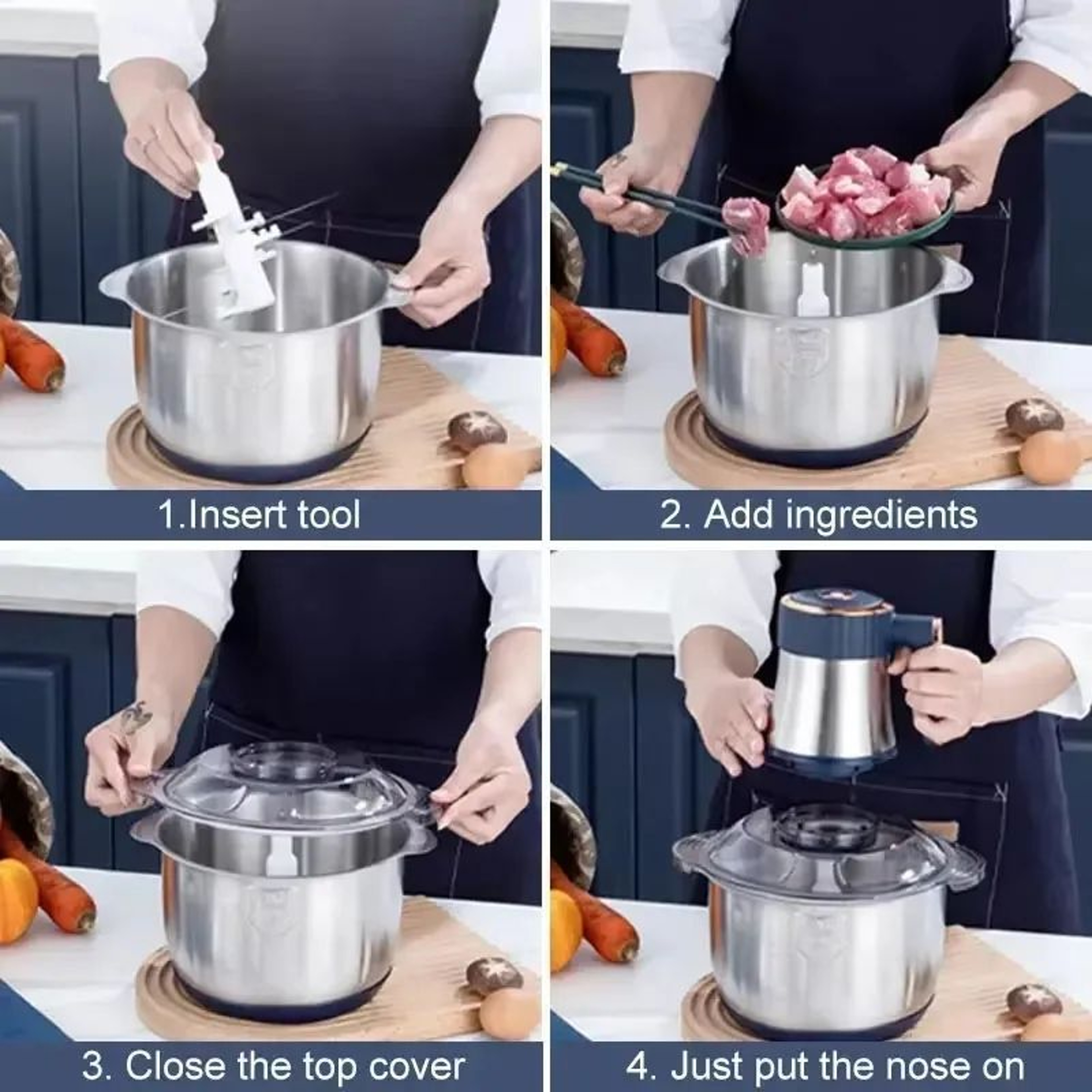 Electric Meat Grinder And Vegetable Chopper With Qt Stainless Steel Bowl 6