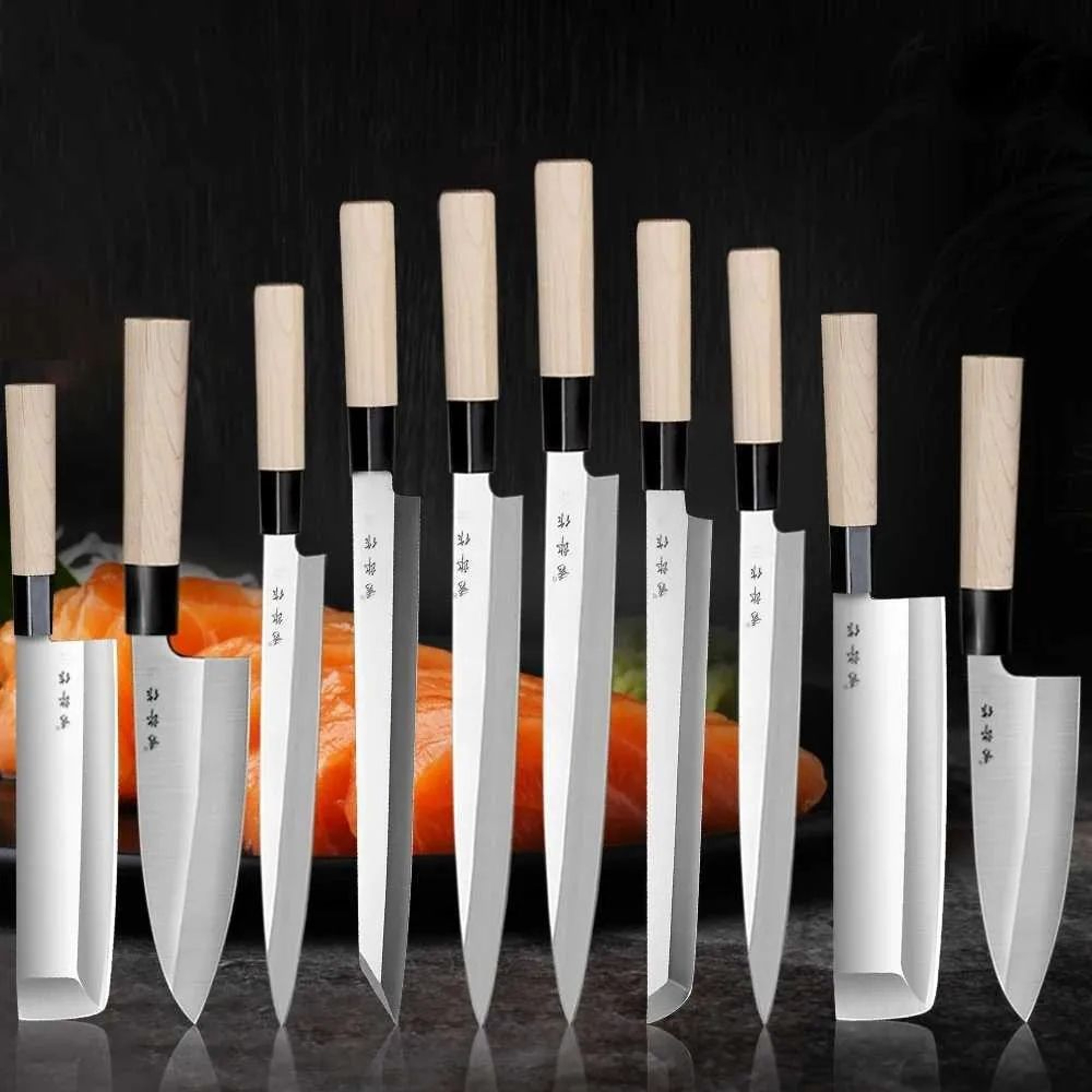Japanese Sashimi Knife With Stainless Steel Blade And Maple Wood Handle For Sushi And Fish 0