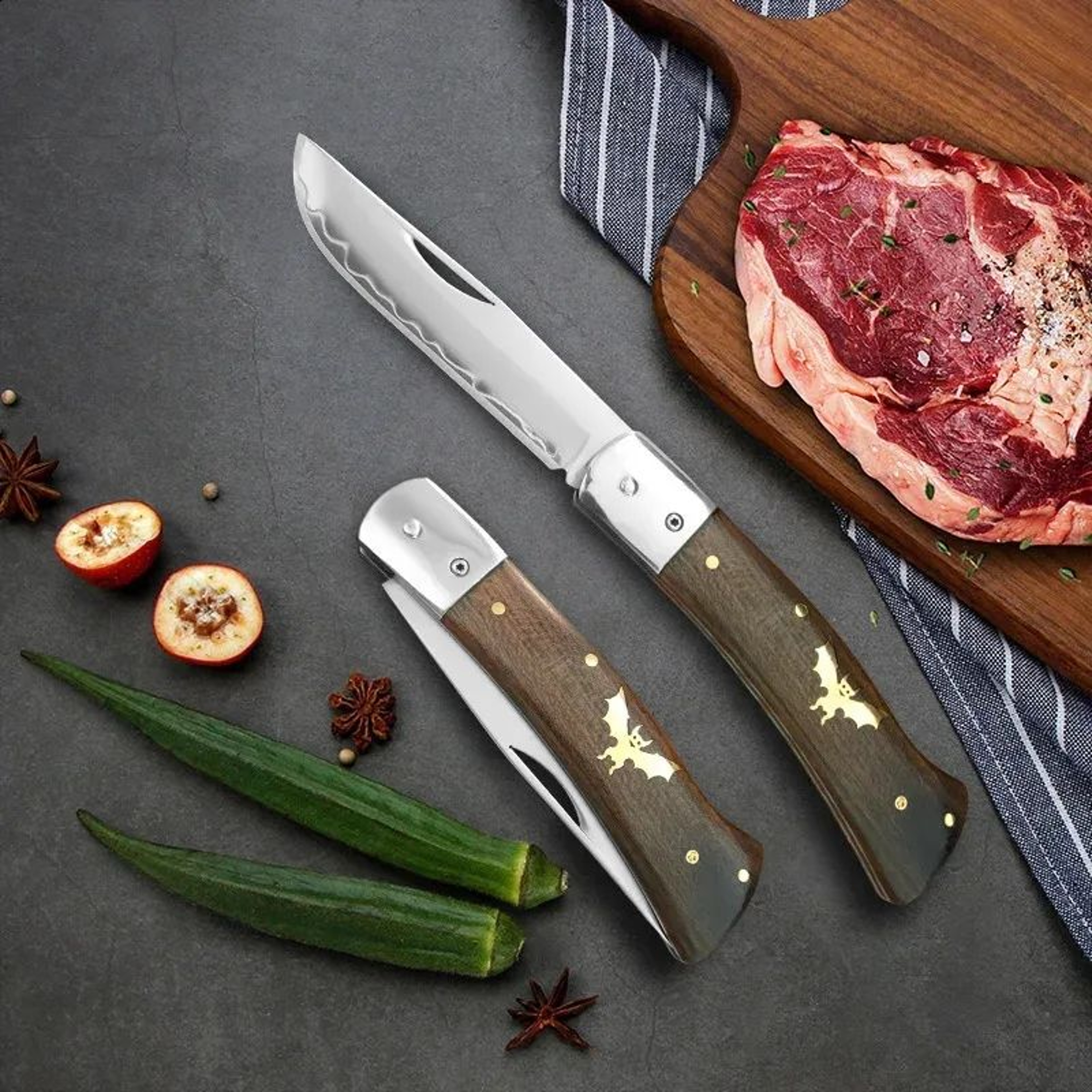 Stainless Steel Folding Cleaver Knife With Wooden Handle For Kitchen Food Prep 5
