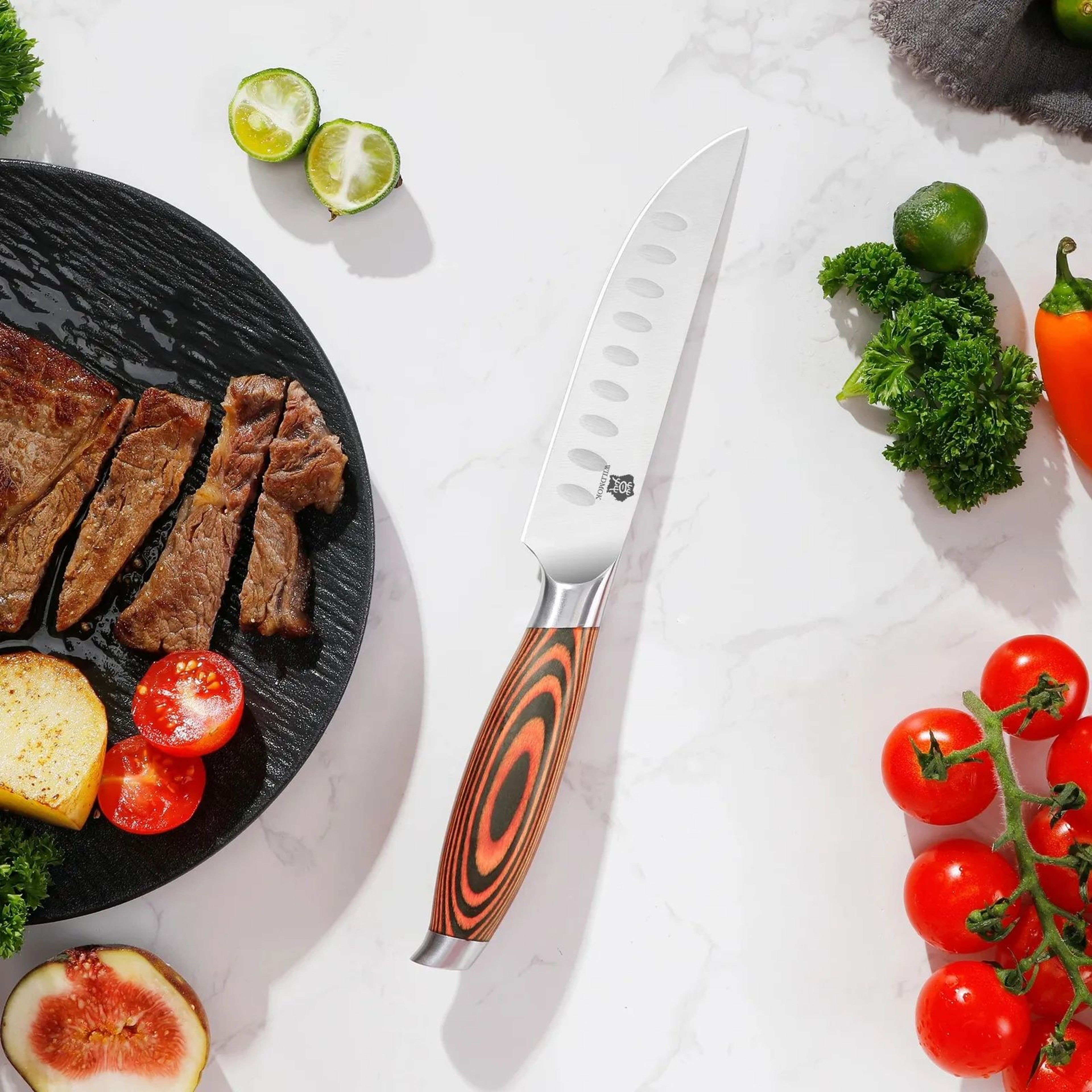 Steak Knife With Stainless Steel Blade And Orange Pakkawood Handle 0