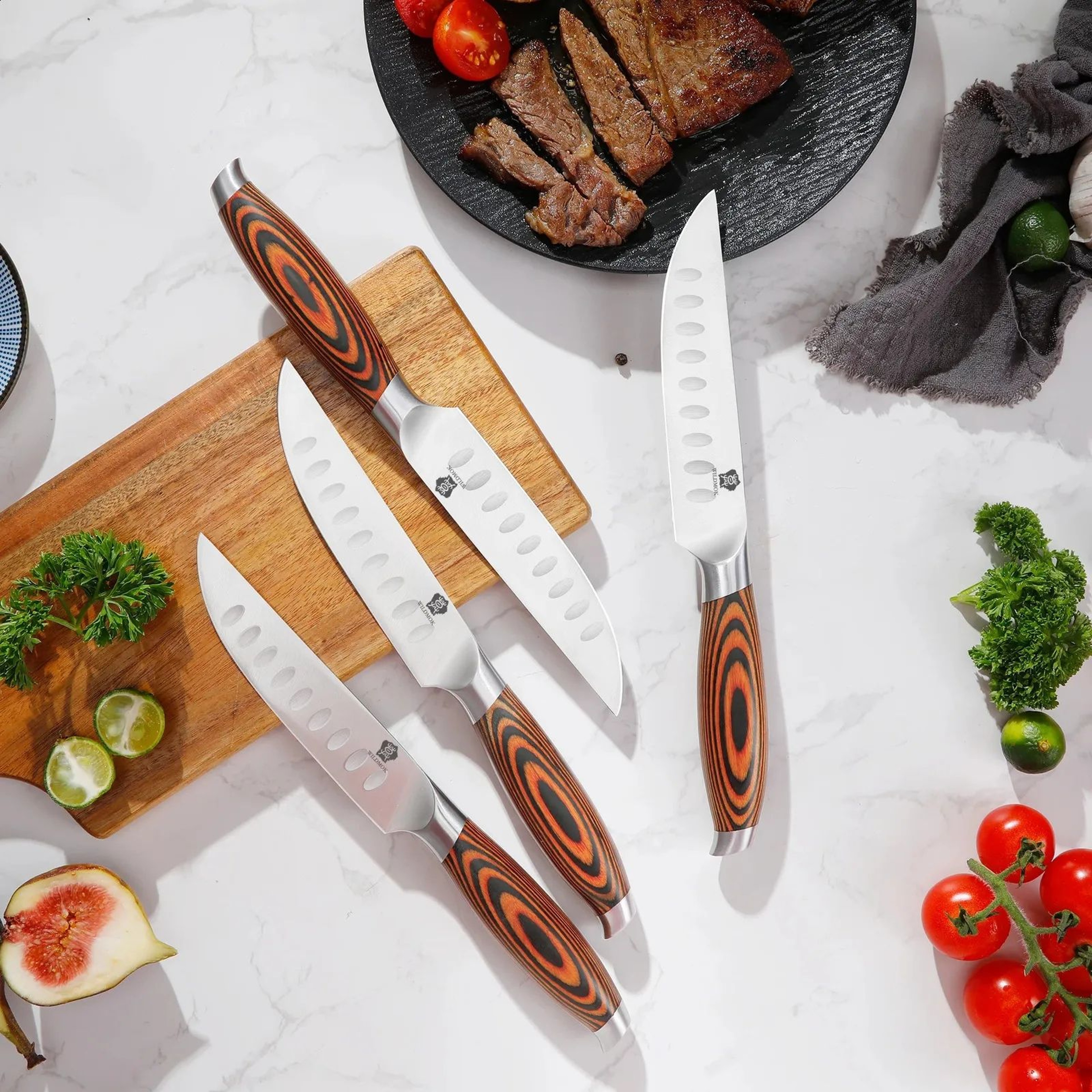 Steak Knife With Stainless Steel Blade And Orange Pakkawood Handle 2