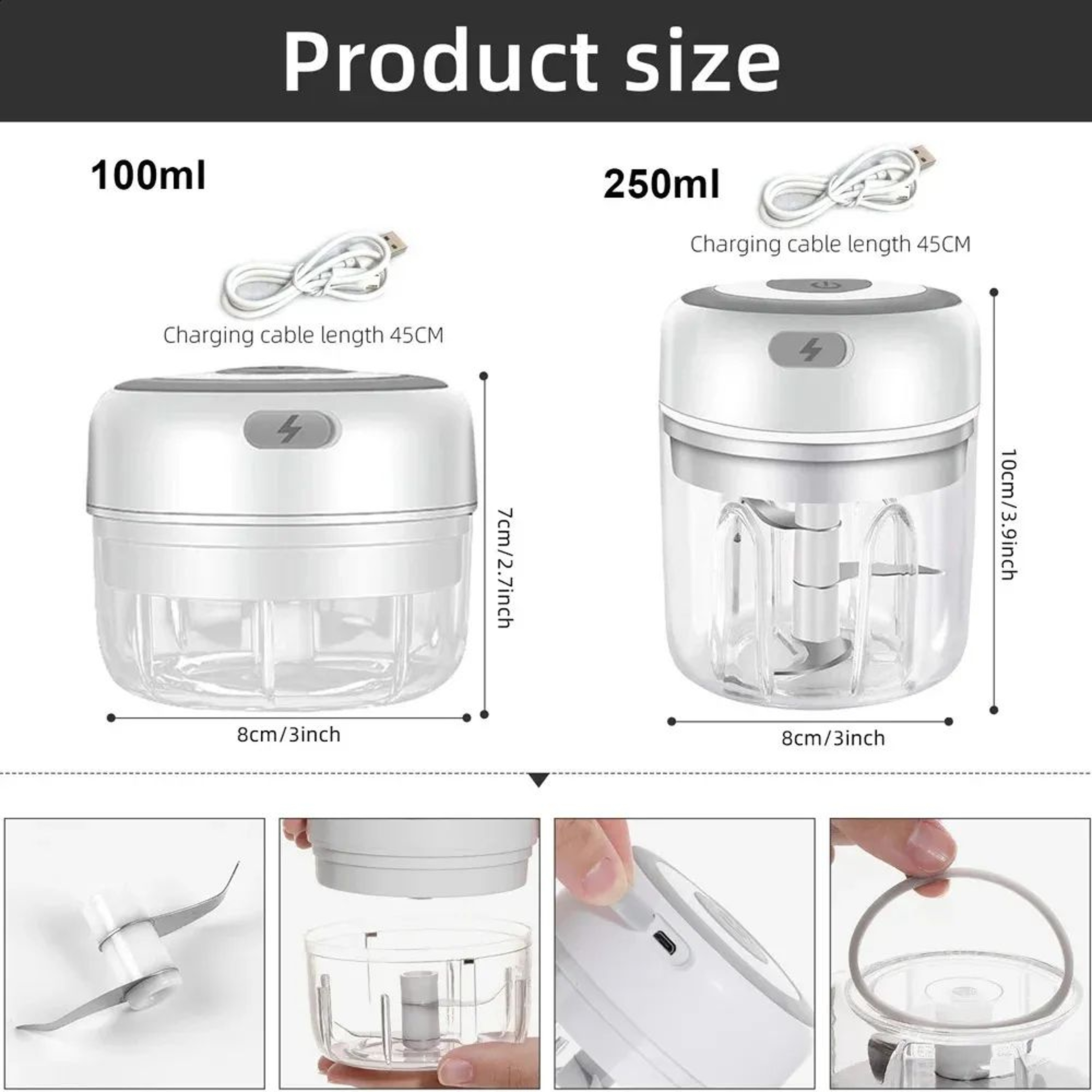 Electric Mini Food Chopper USB Rechargeable Garlic Mincer And Vegetable Grinder 5
