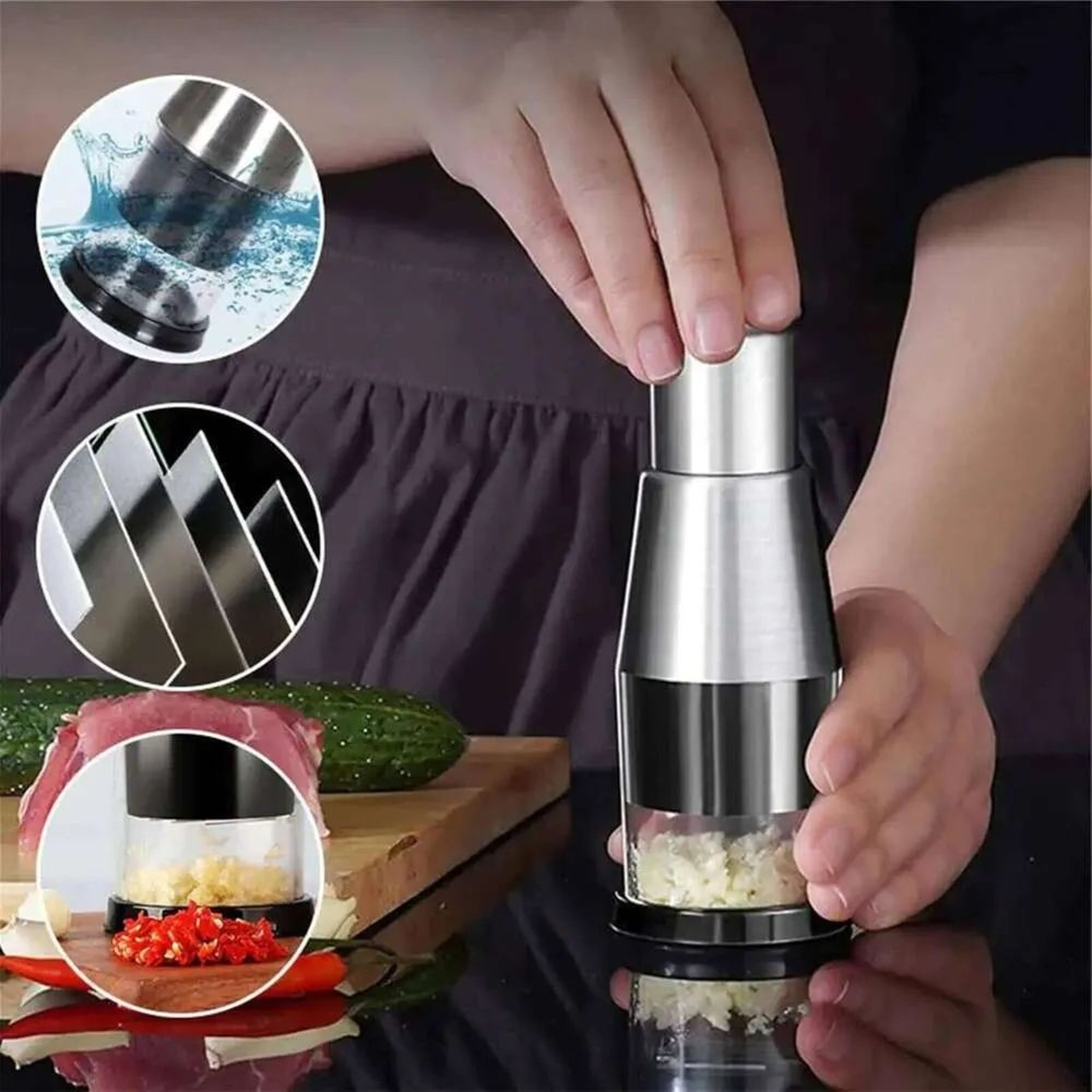 Stainless Steel Manual Food Chopper For Vegetables Onions And Garlic 2