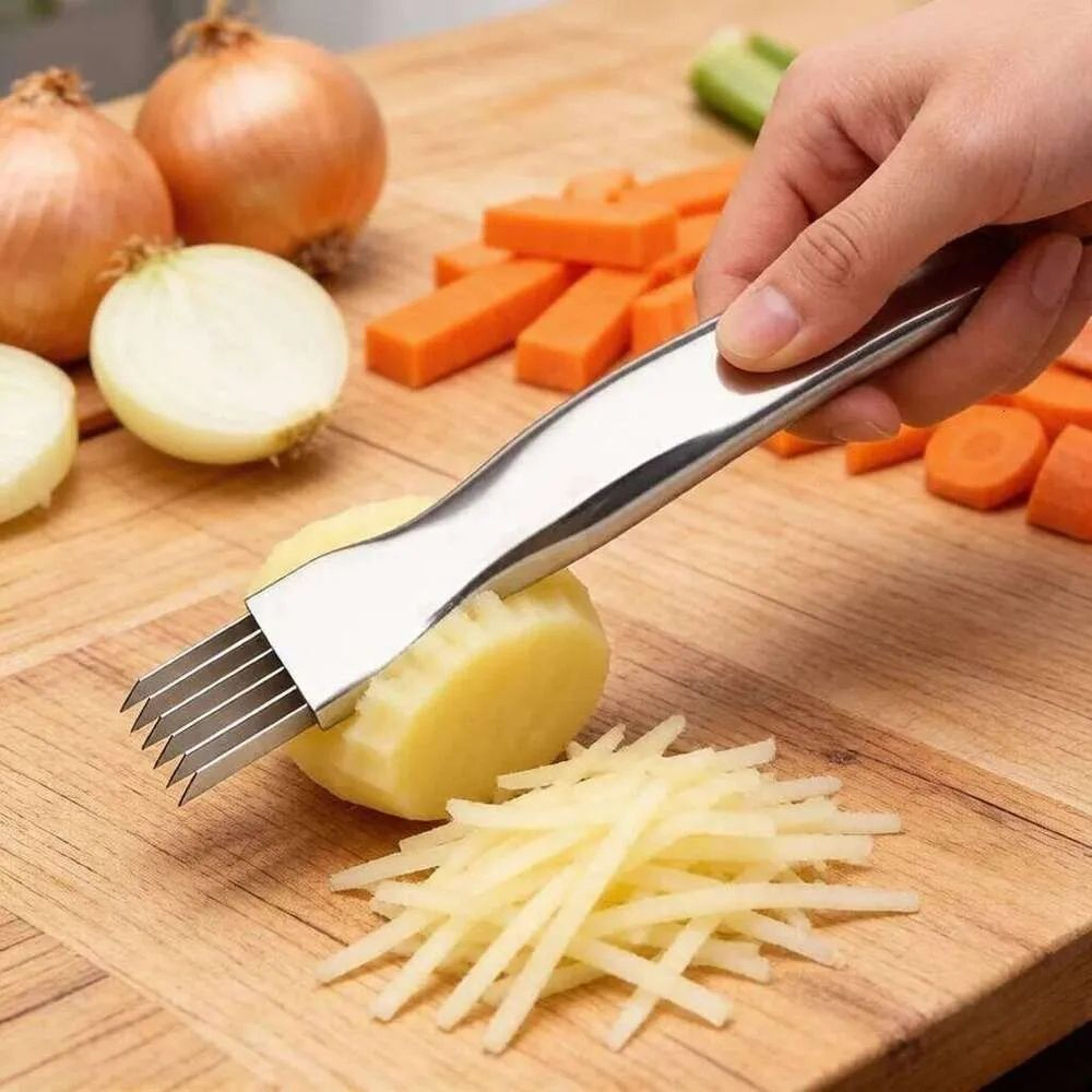 Stainless Steel Green Onion Chopper With Curved Handle For Herbs And Vegetables 0