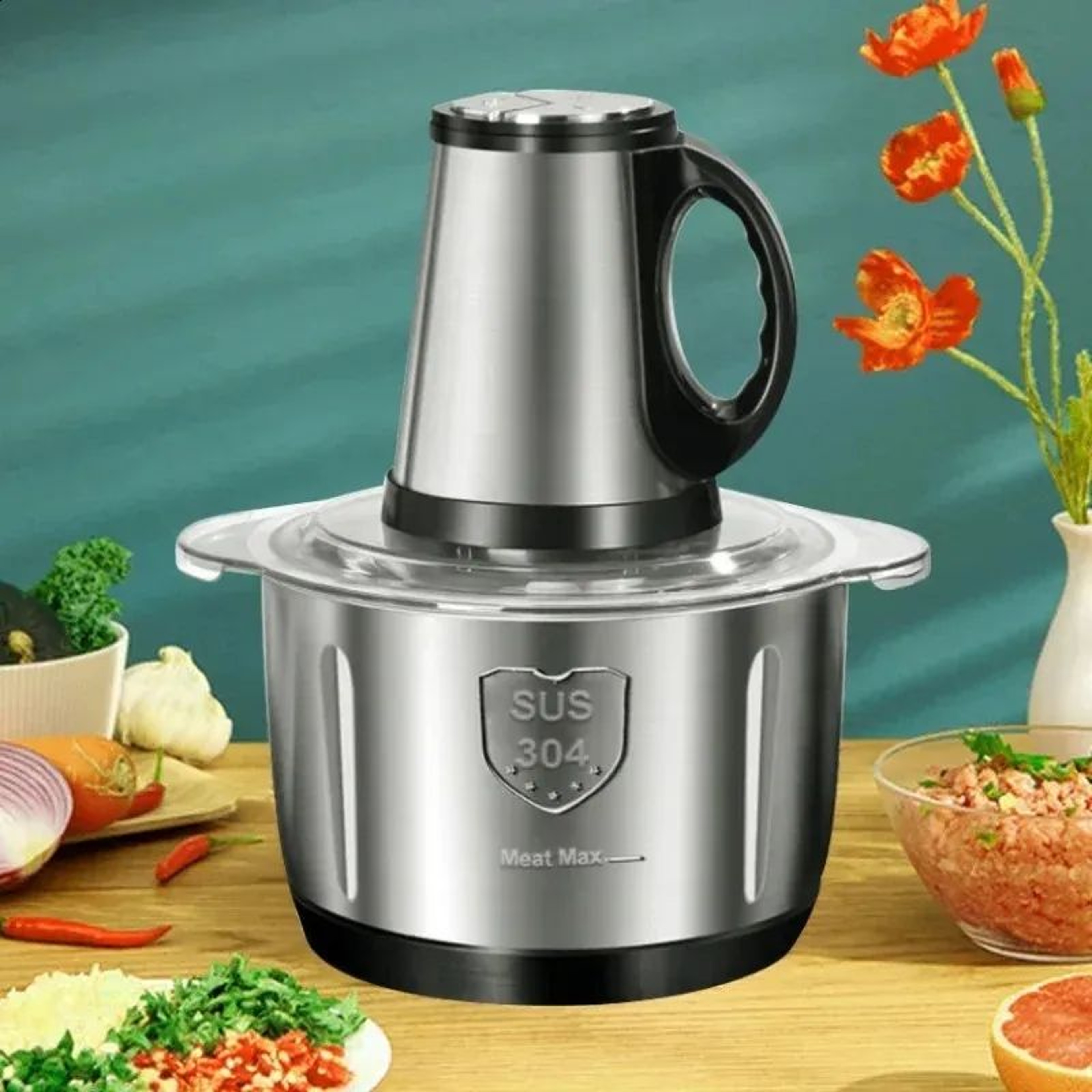 Electric Meat Grinder Stainless Steel Food Chopper With Adjustable Speeds 5