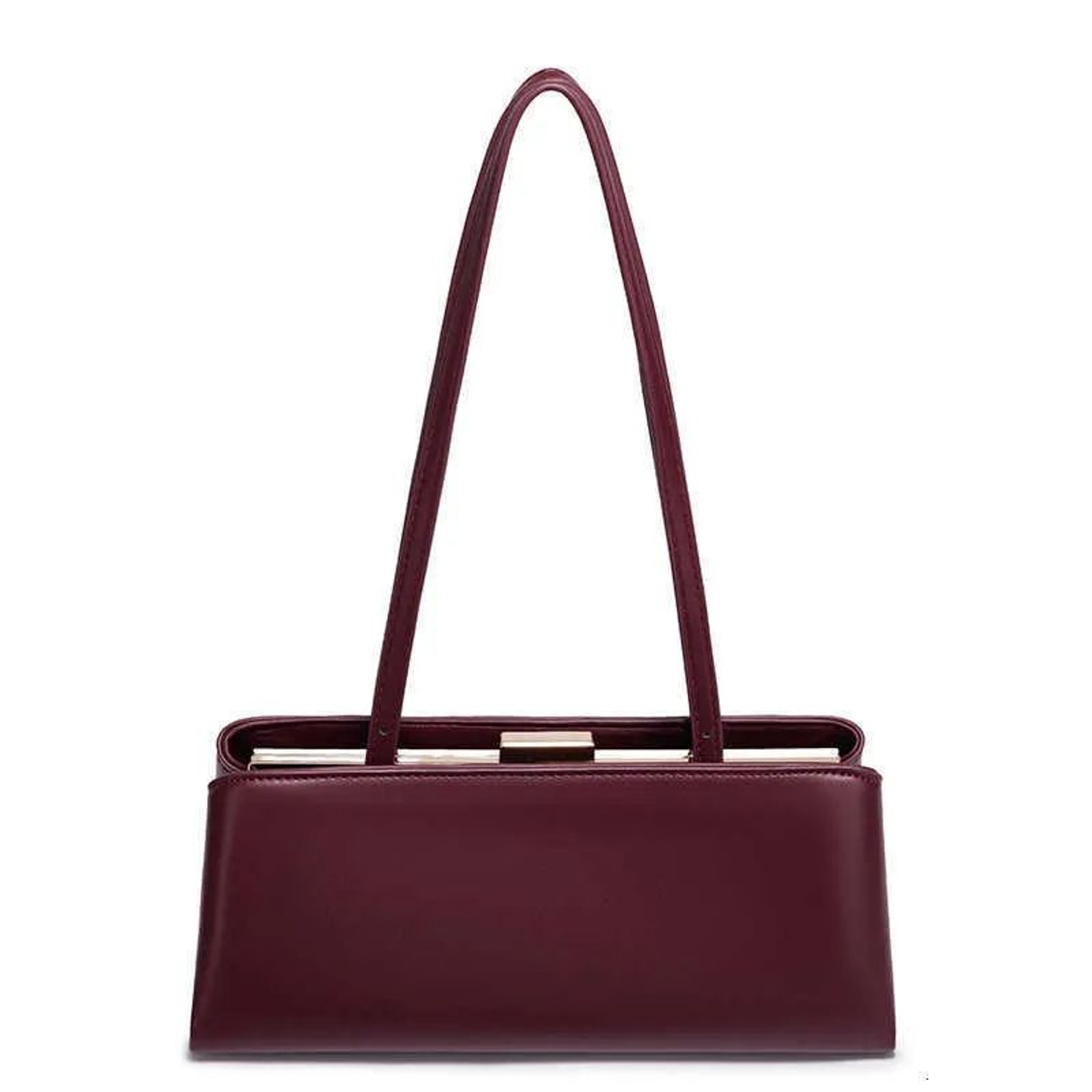 Wine Red PU Leather Shoulder Bag With Shiny Finish And Adjustable Strap 5