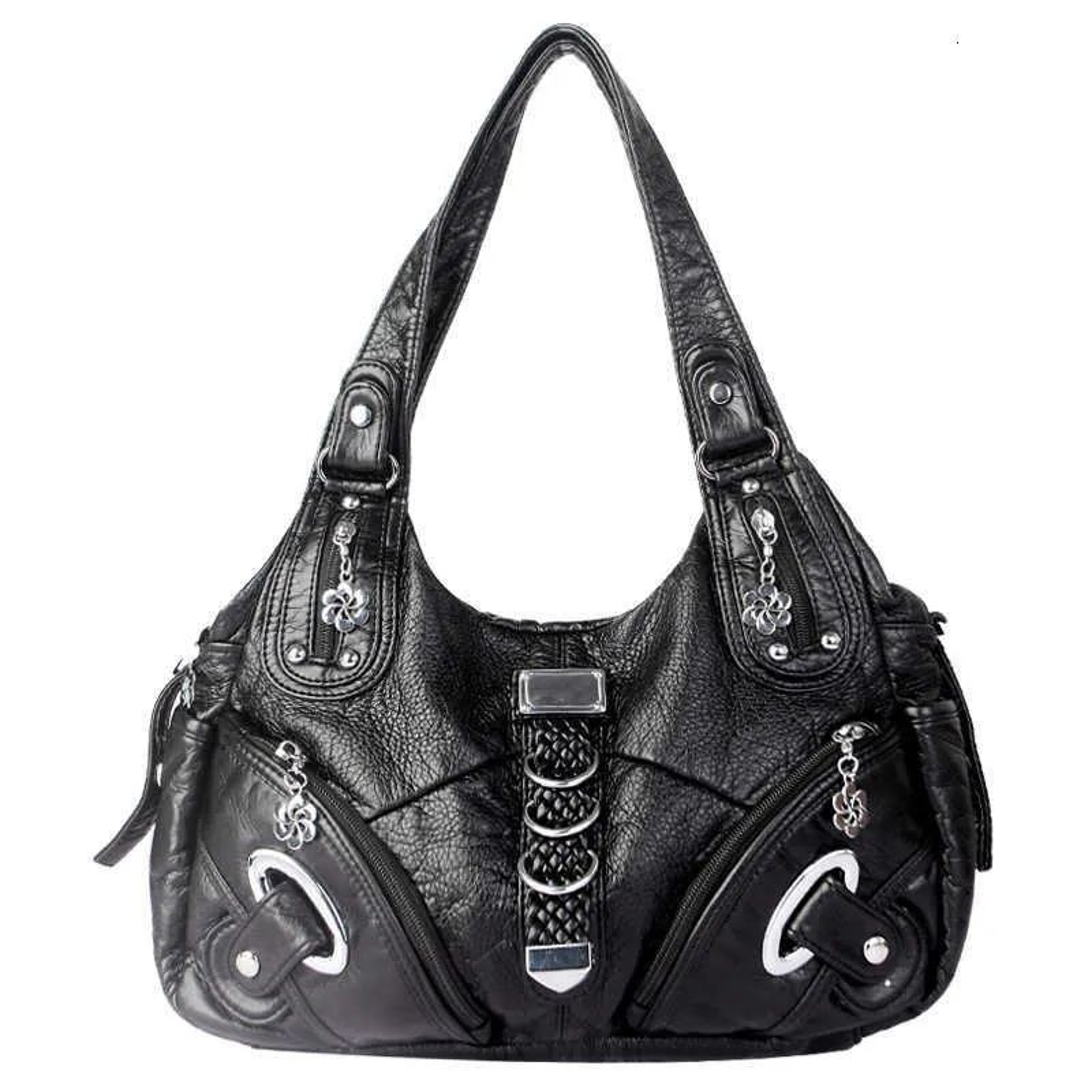 Retro Distressed Hobo Shoulder Bag With Zipper Closure And Interior Compartment 2