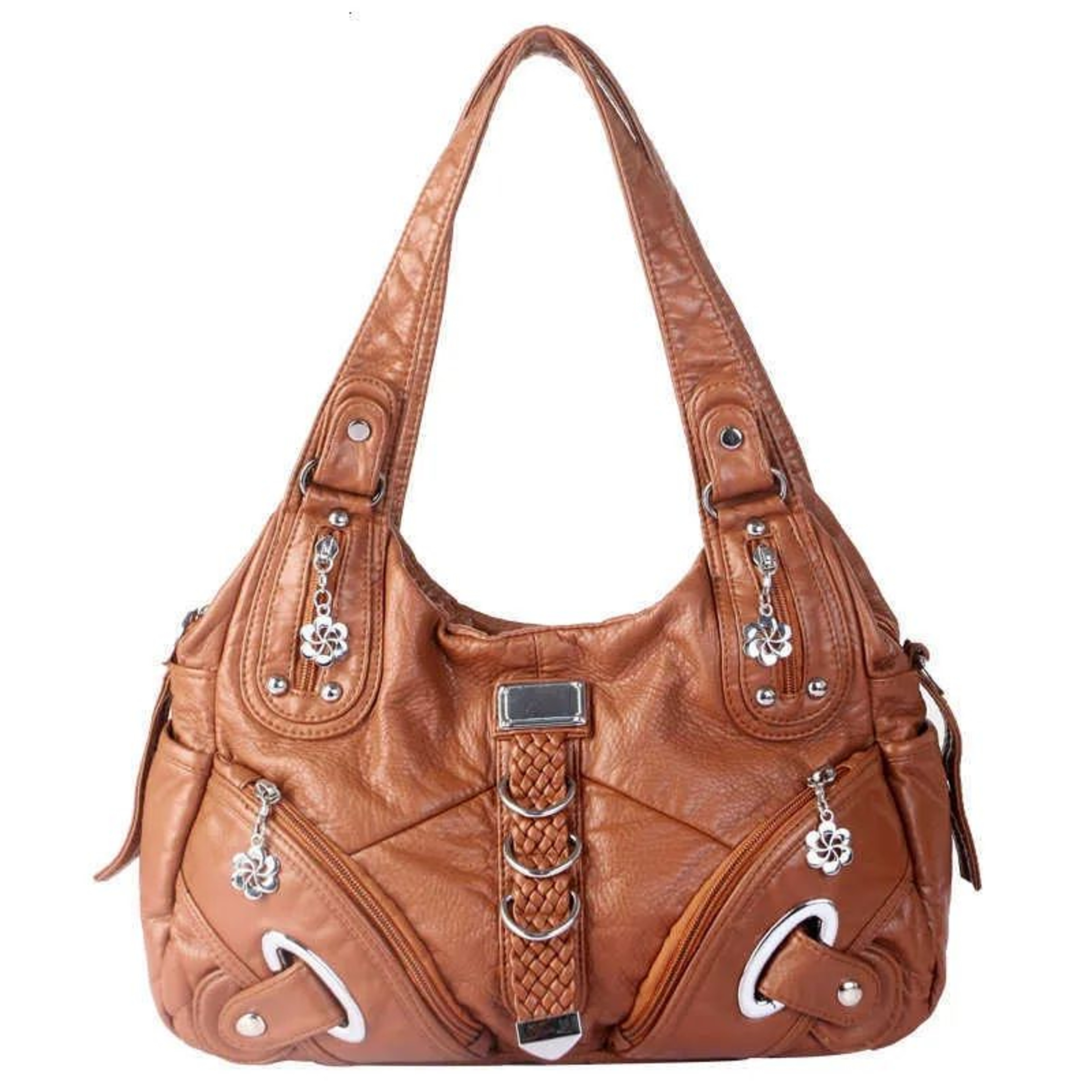 Retro Distressed Hobo Shoulder Bag With Zipper Closure And Interior Compartment 3
