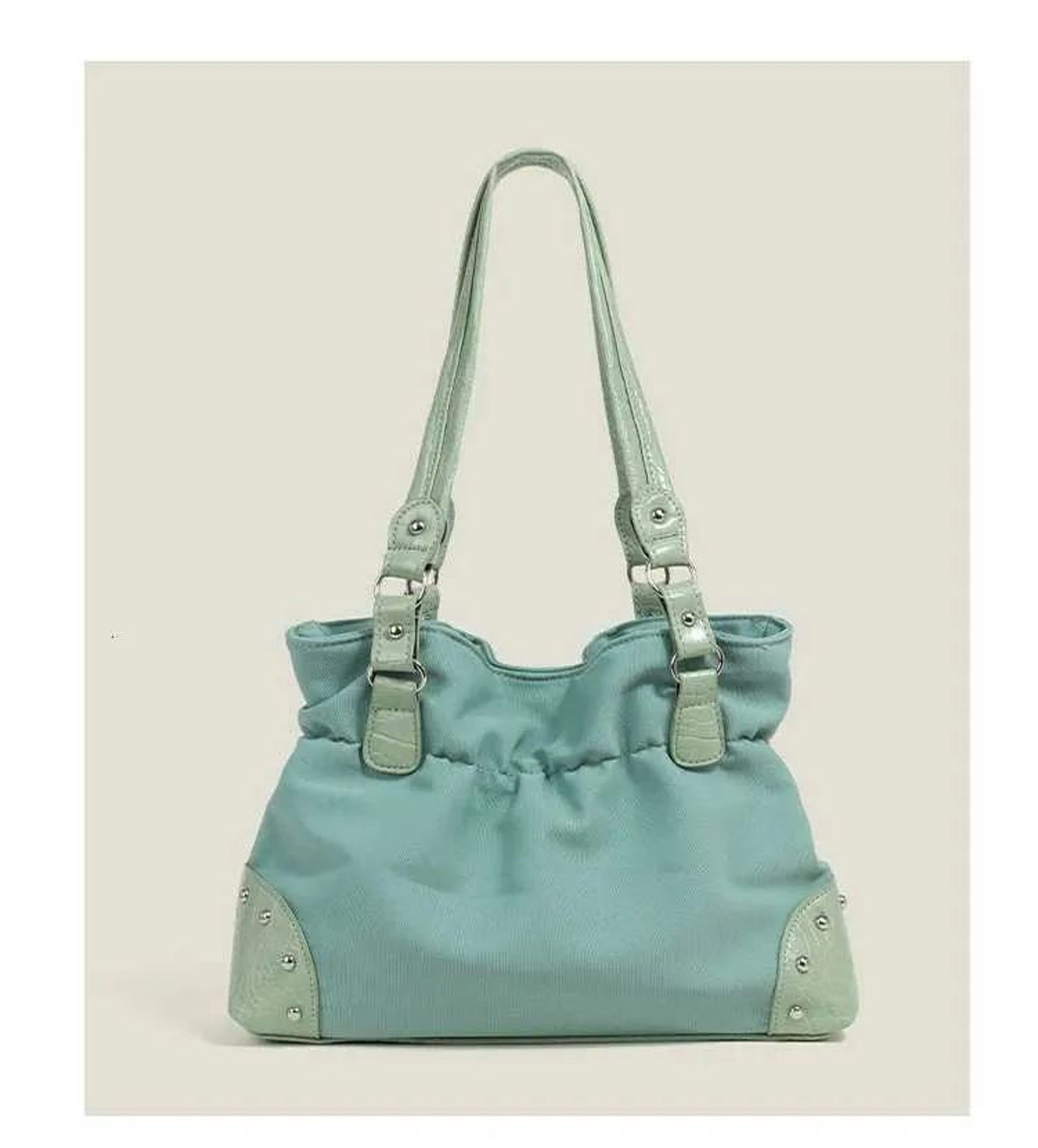 Green PU Leather Shoulder Bag With Zipper Closure And Large Capacity 0