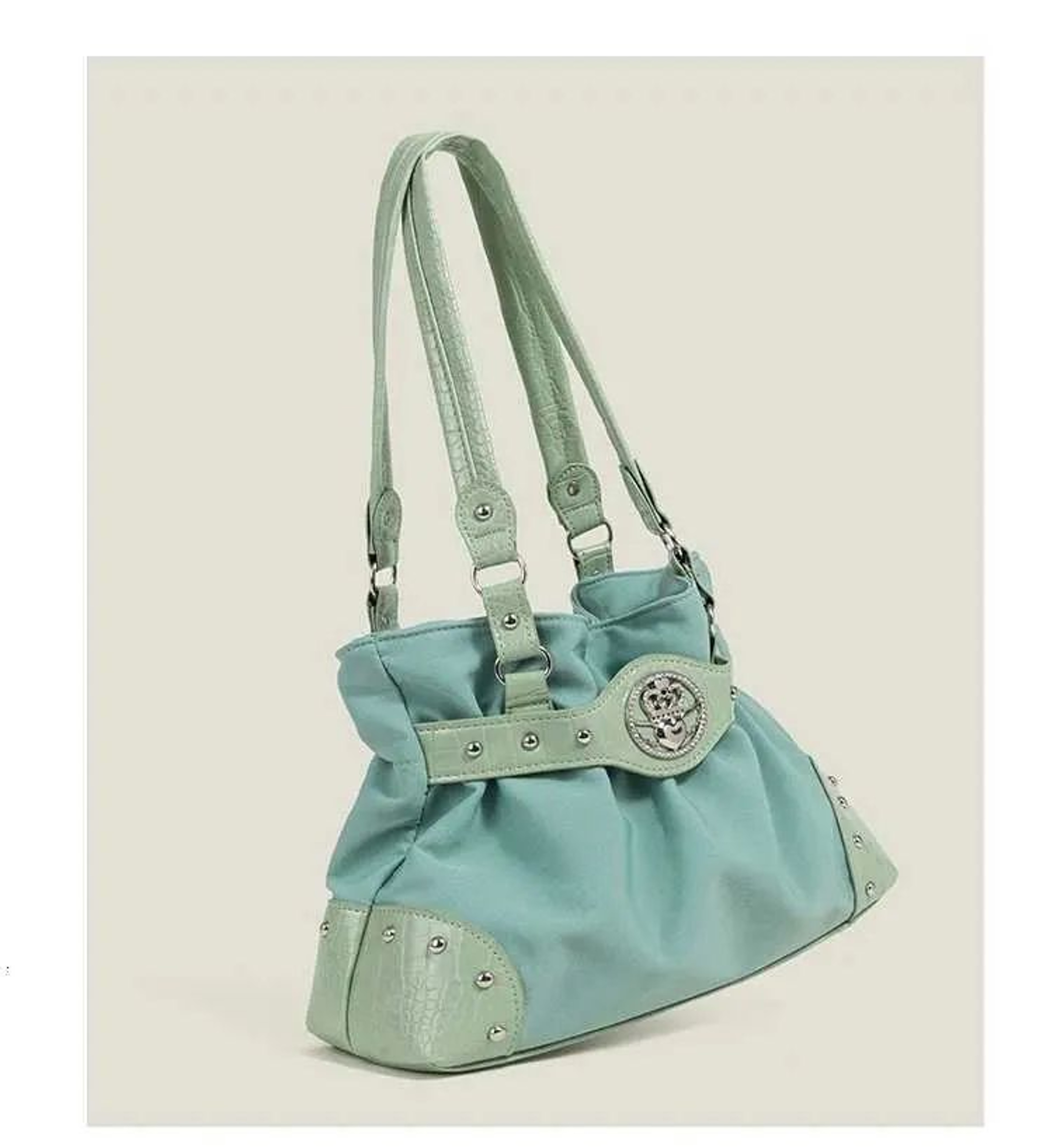Green PU Leather Shoulder Bag With Zipper Closure And Large Capacity 3