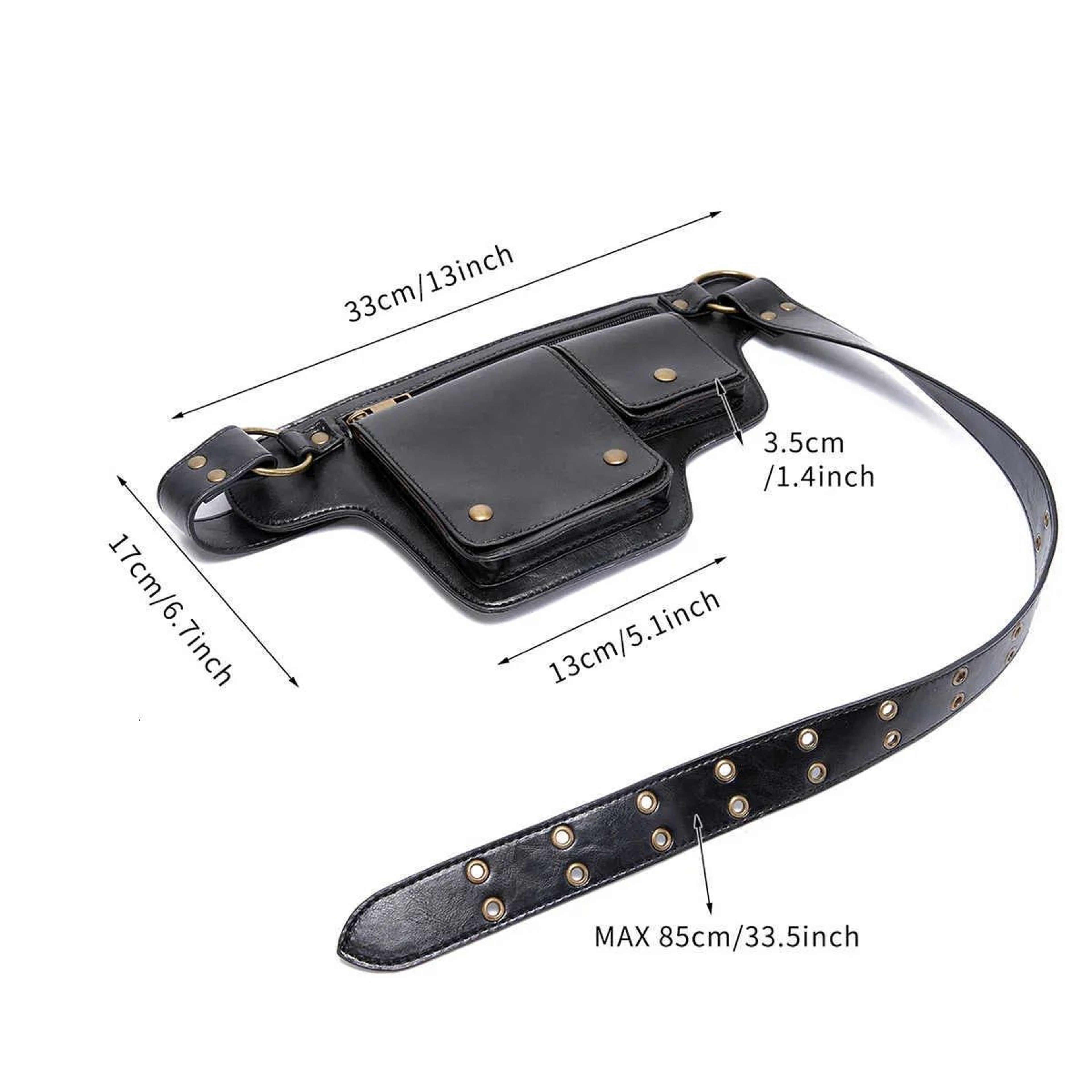 Punk Motorcycle Style Waist Bag With Adjustable Belt Retro Outdoor Fanny Pack 5