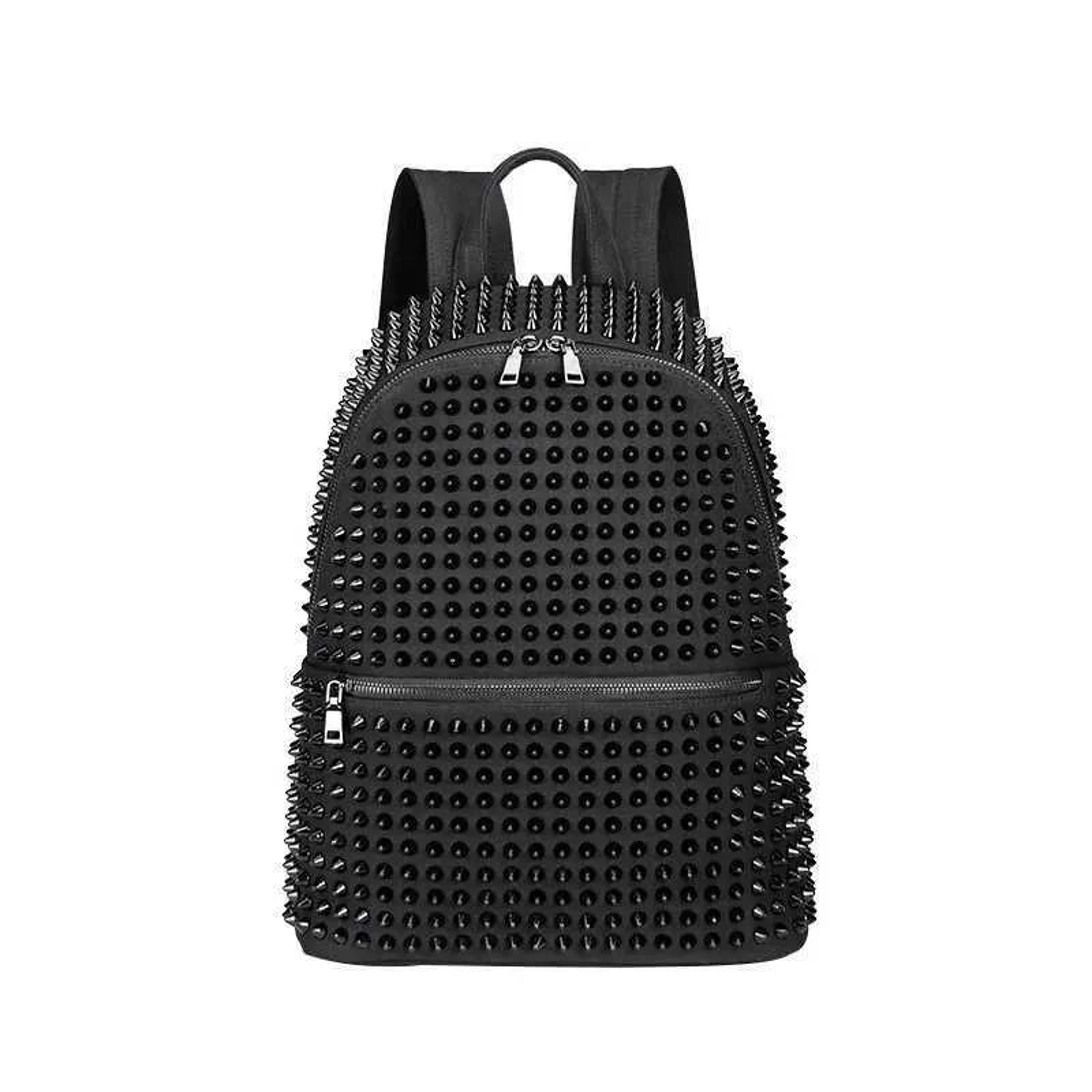 Black PU Leather Backpack With Rivet Details And Zipper Closure For Travel And School 0