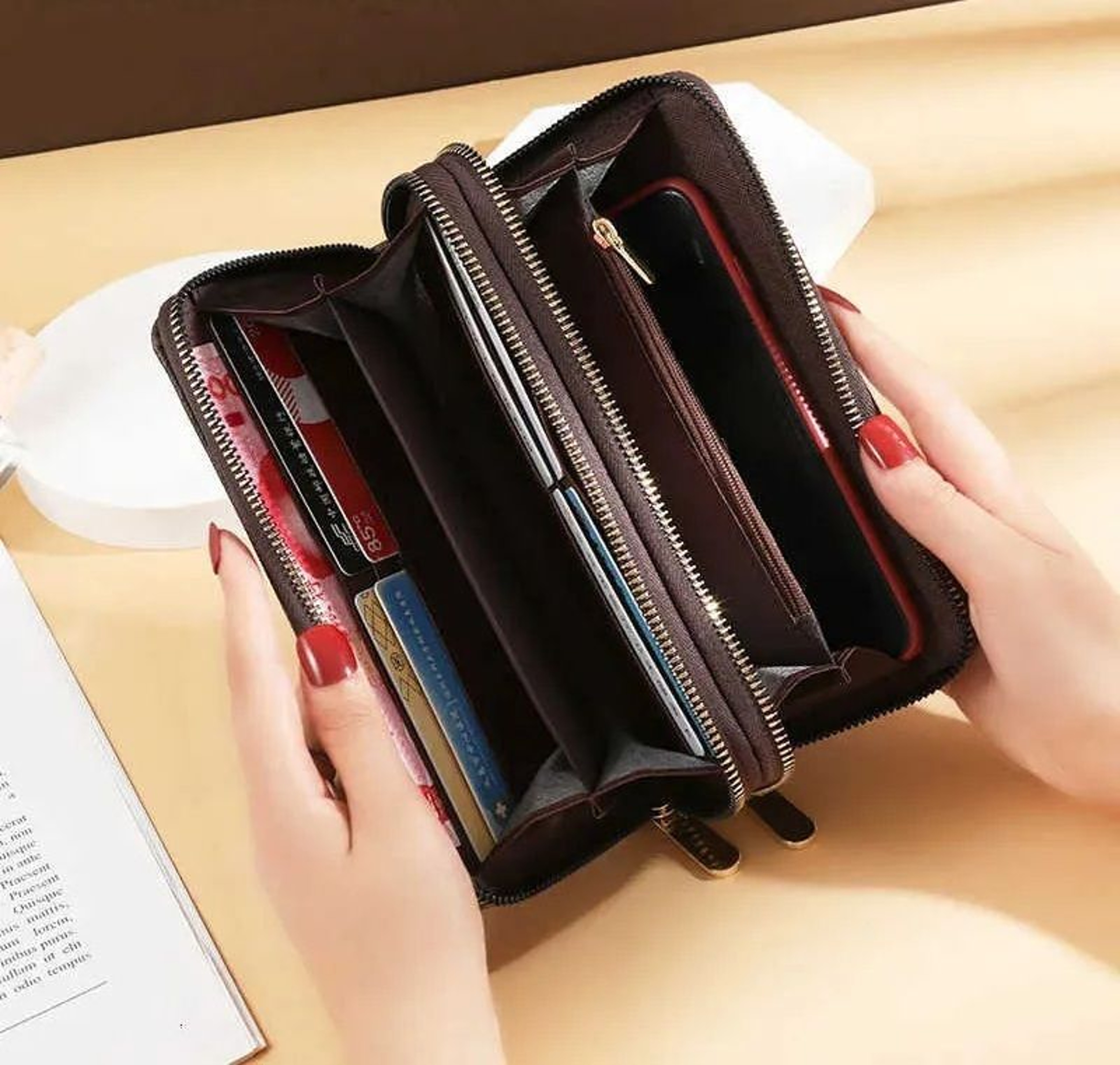 Womens Long Double Zipper Wristlet Wallet With Phone Pocket And Card Holder 2