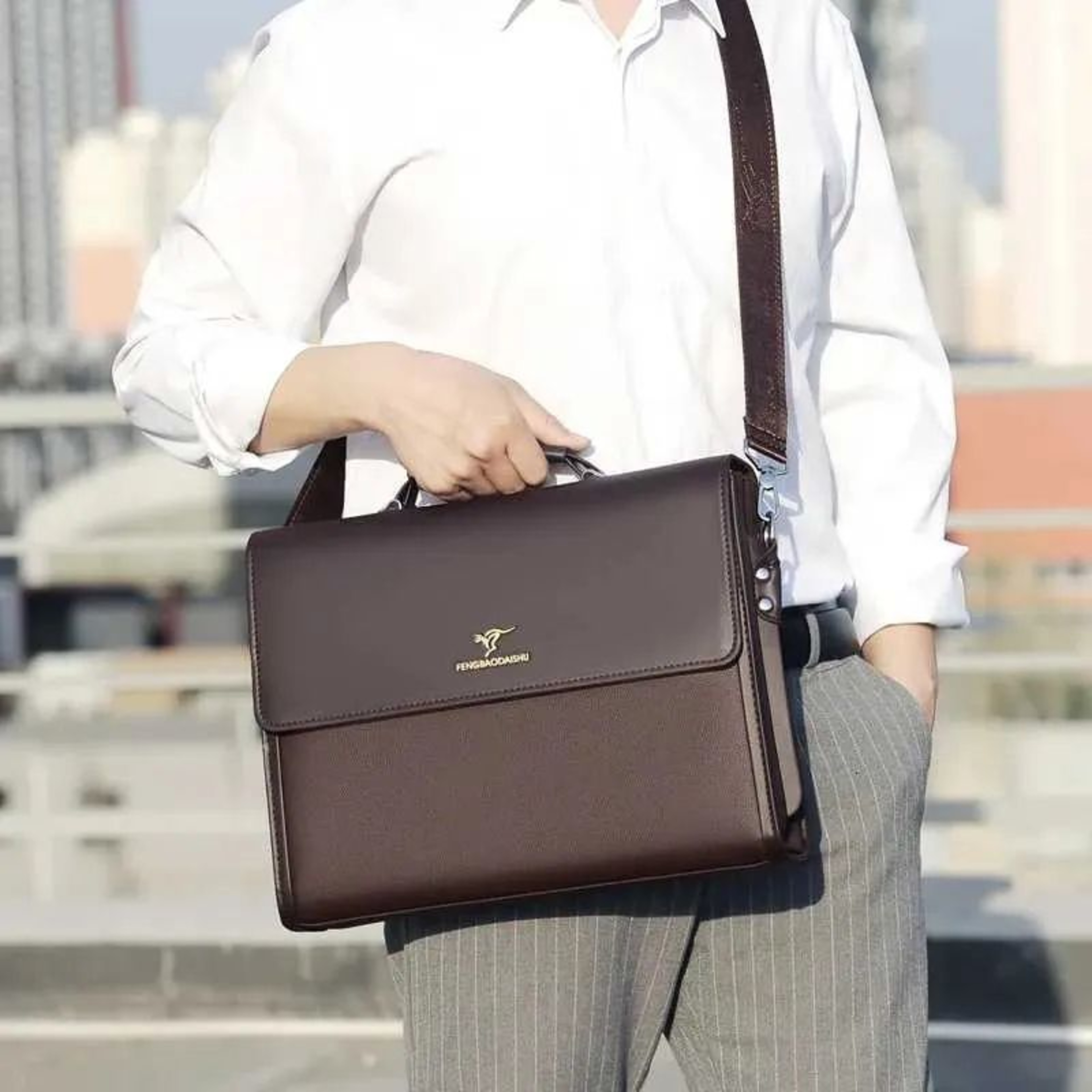 Mens Business Briefcase With Laptop Storage And Crocodile Style Design 3