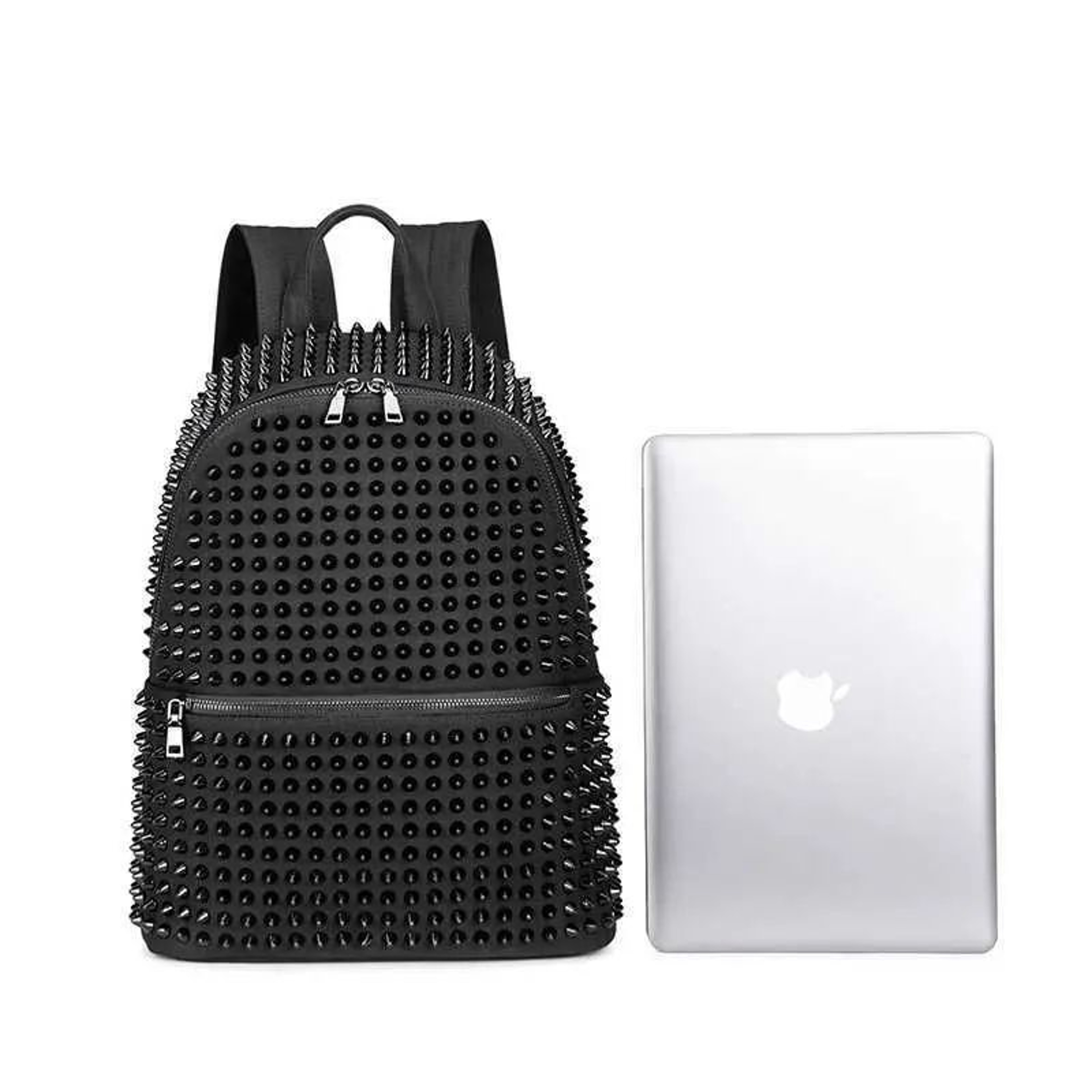Black PU Leather Backpack With Rivet Details And Zipper Closure For Everyday Travel 1
