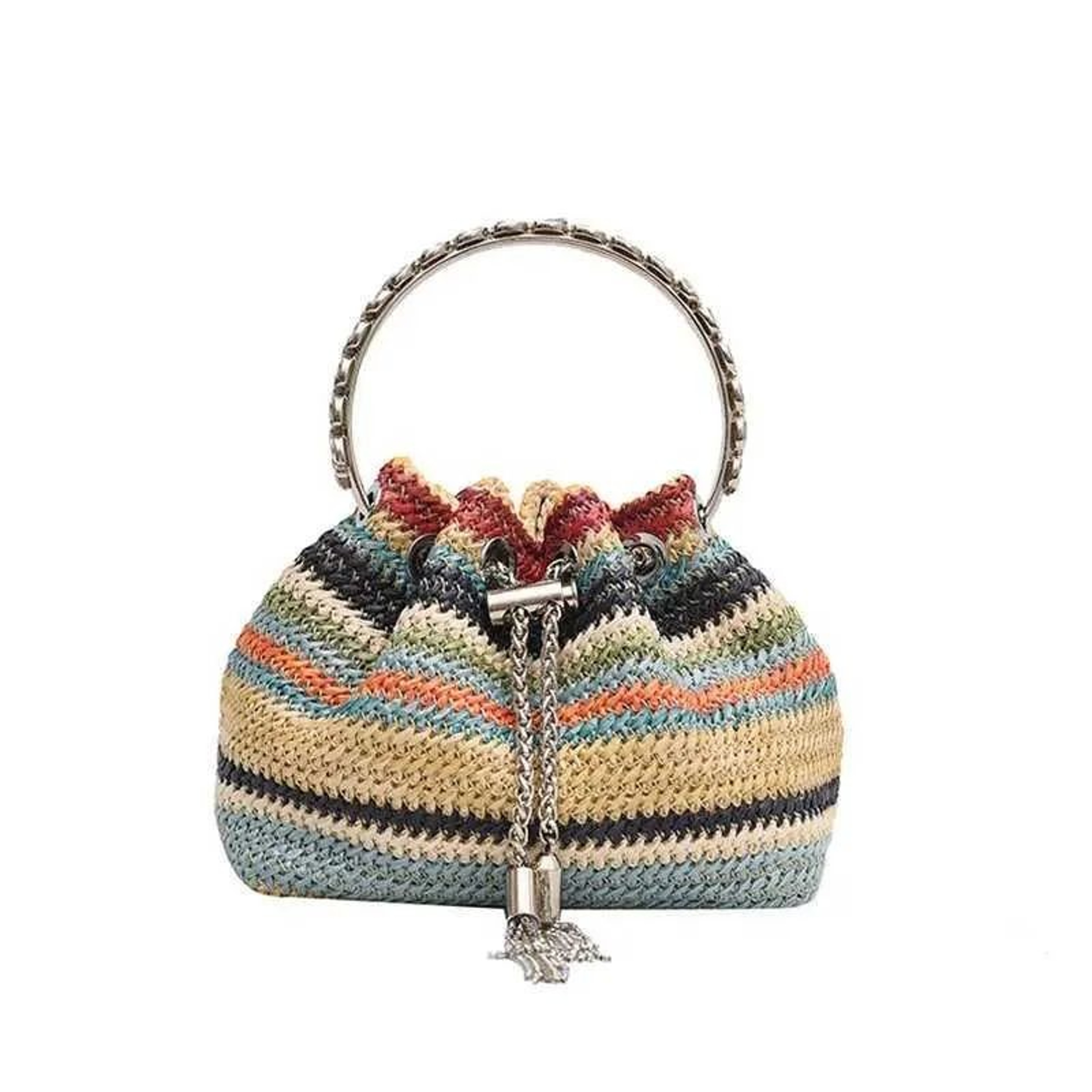 Vintage Womens Shoulder Bag With Blue And White Stripes And Bow Detail 2