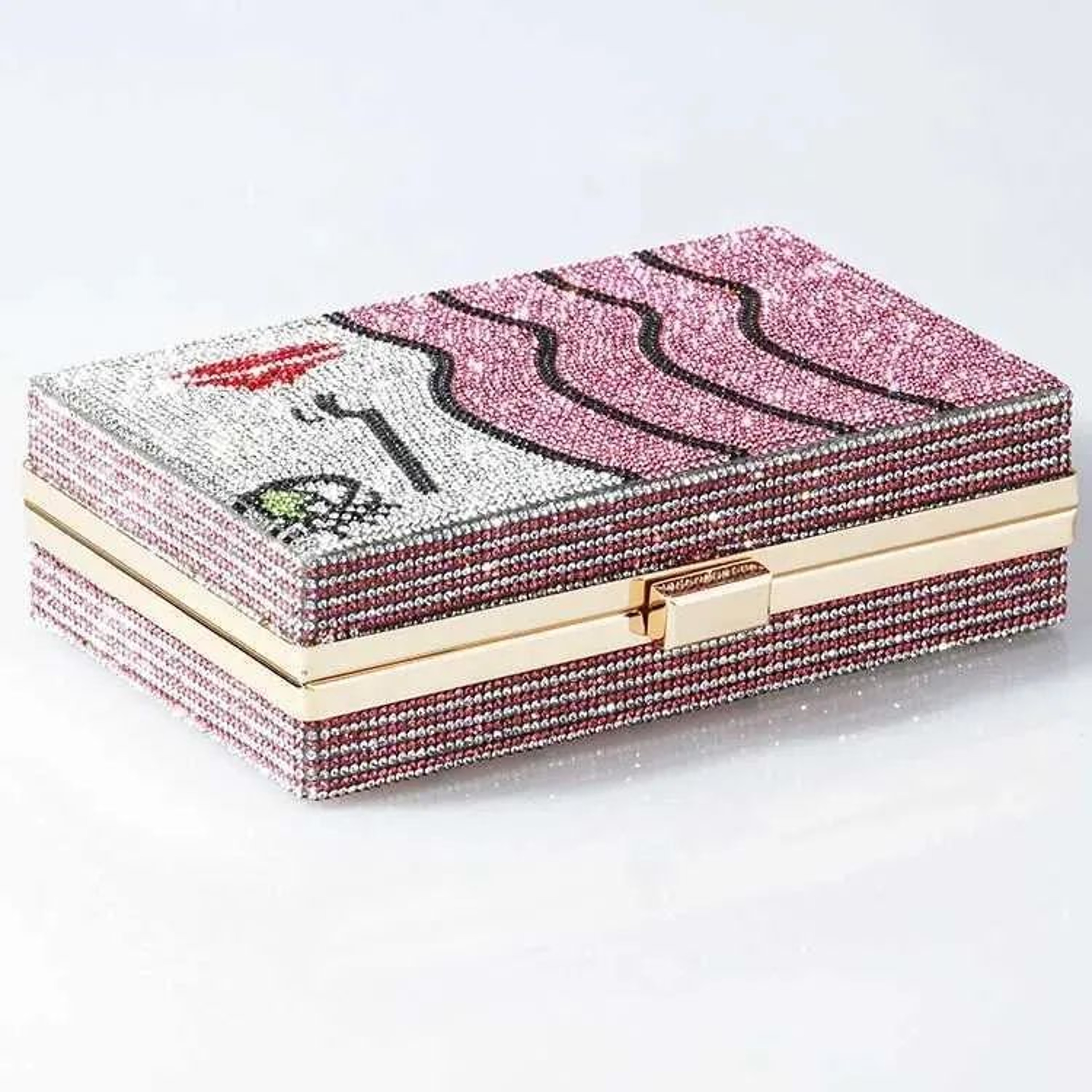 Womens Rhinestone Evening Clutch Bag With Metal Box Design And Lock Closure 2