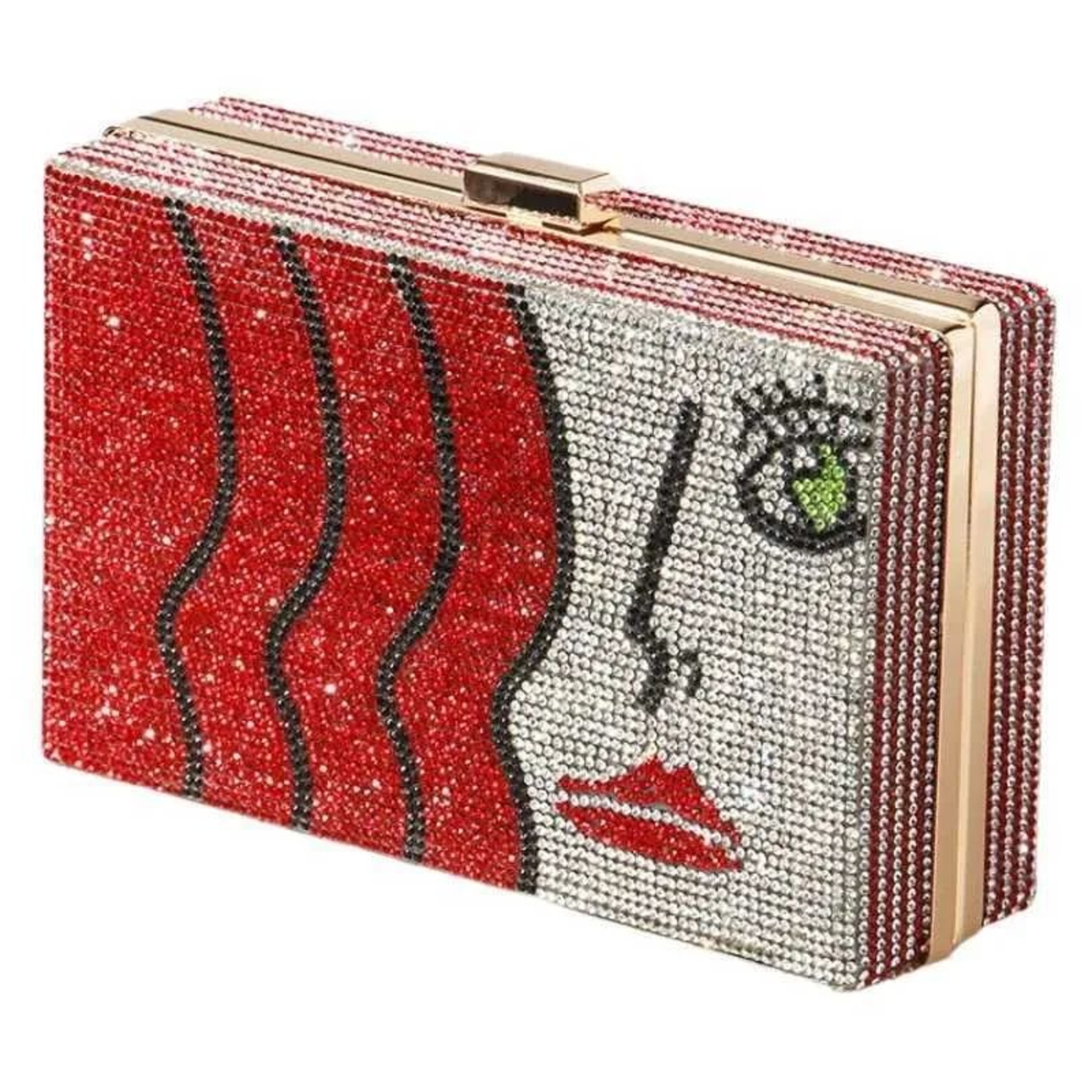 Womens Rhinestone Evening Clutch Bag With Metal Box Design And Lock Closure 0