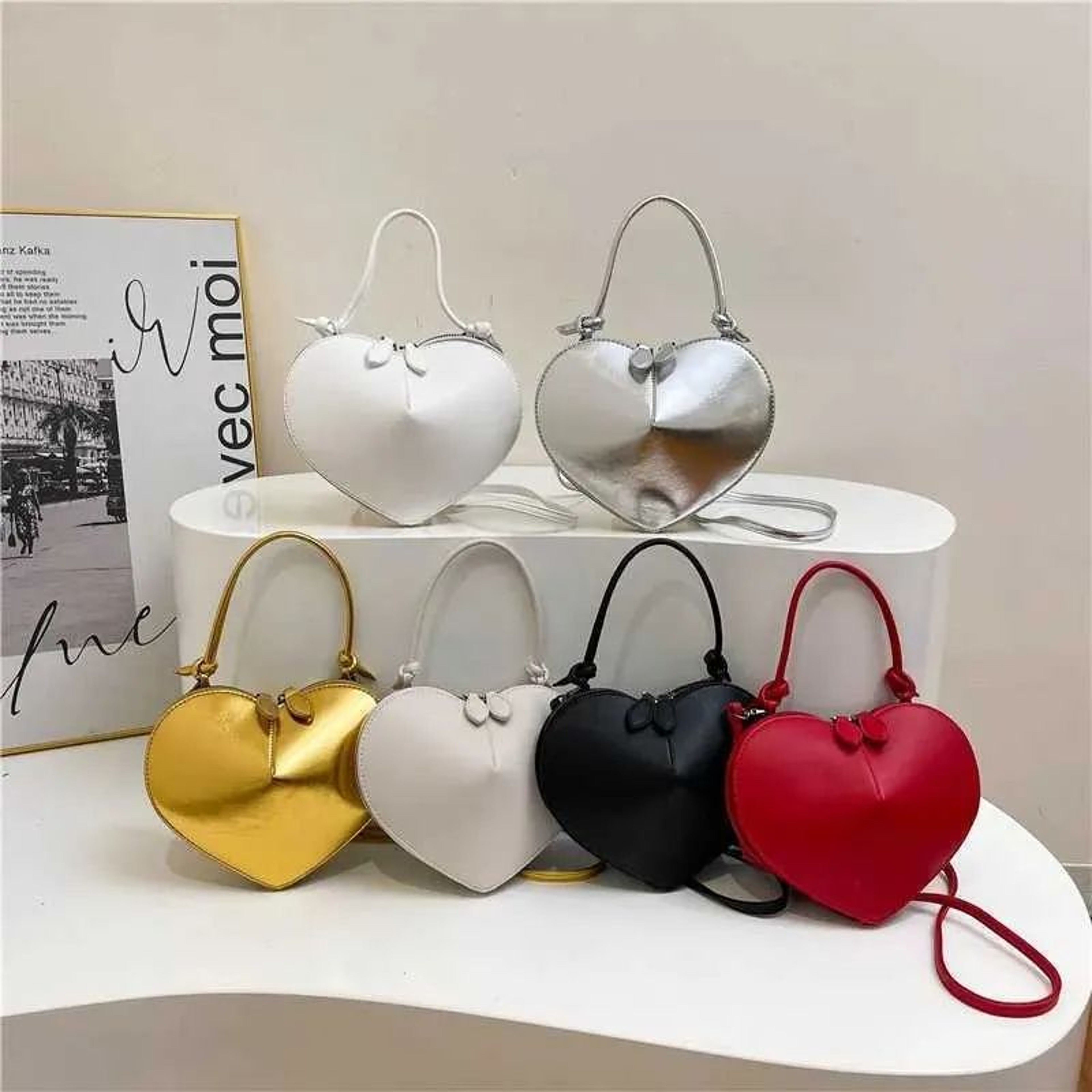 Womens Heart Shaped Handbag With PU Leather Crossbody And Shoulder Bag Style 0